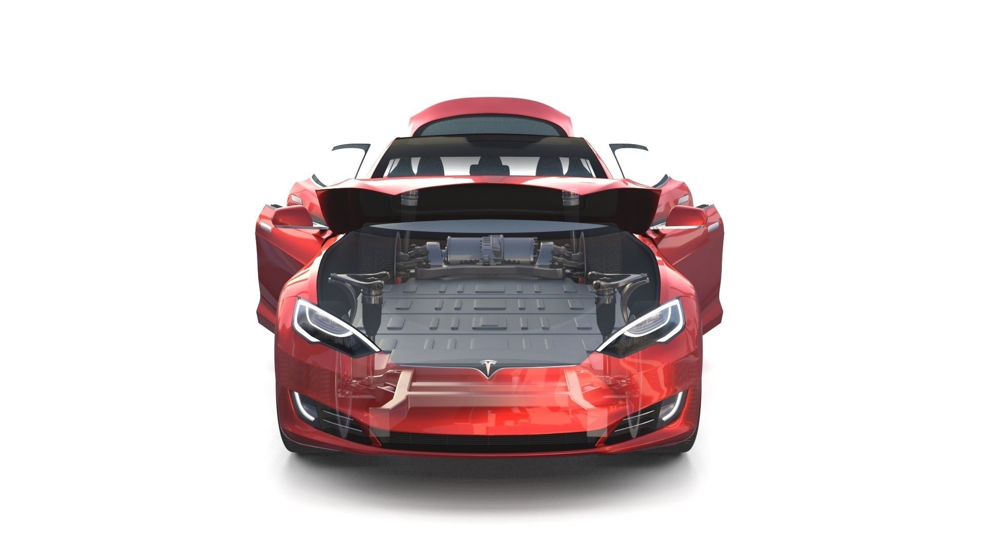 Tesla Model S 2016 Red with interior and chassis 3D model_21
