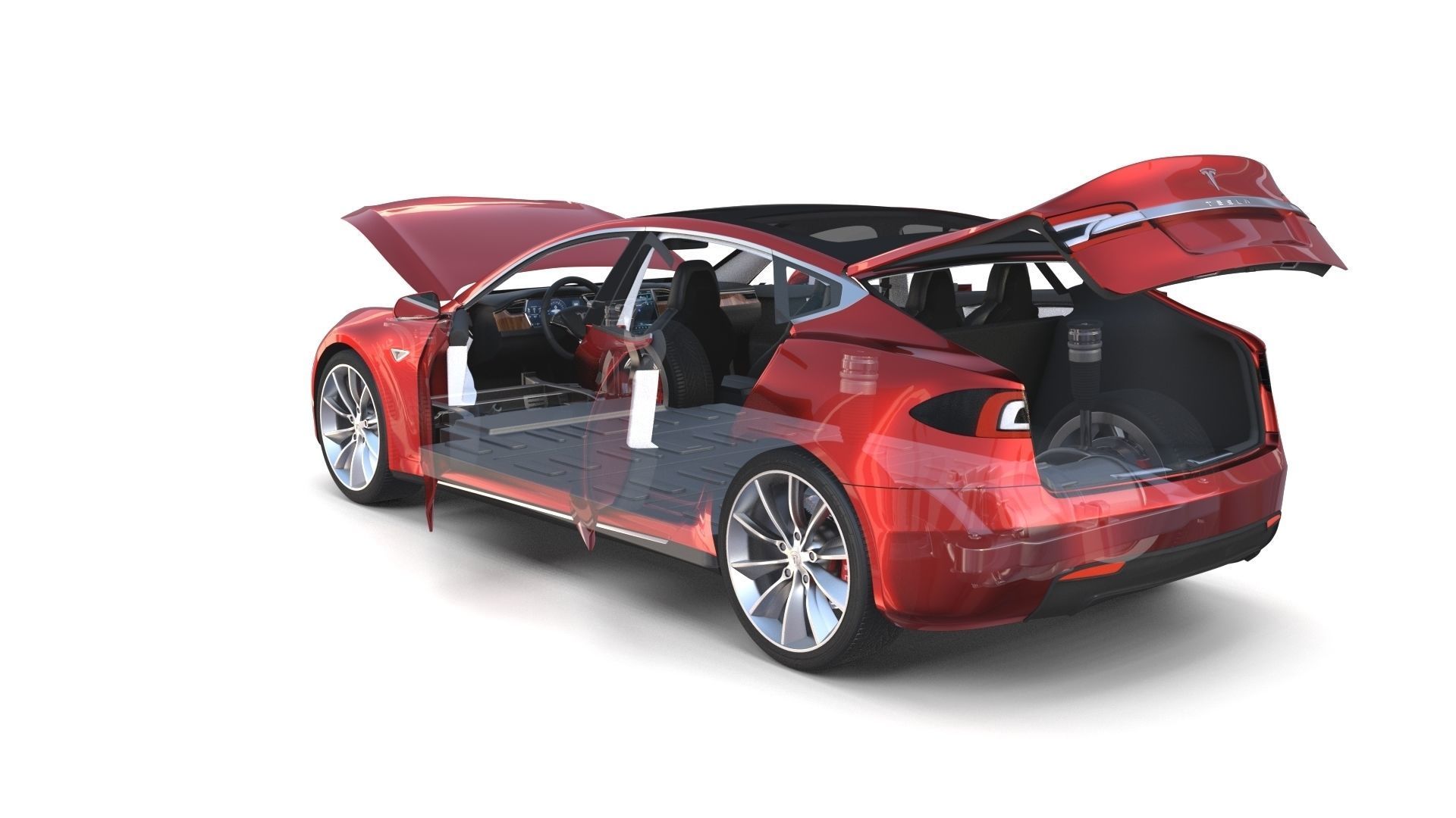 Tesla Model S 2016 Red with interior and chassis 3D model_25