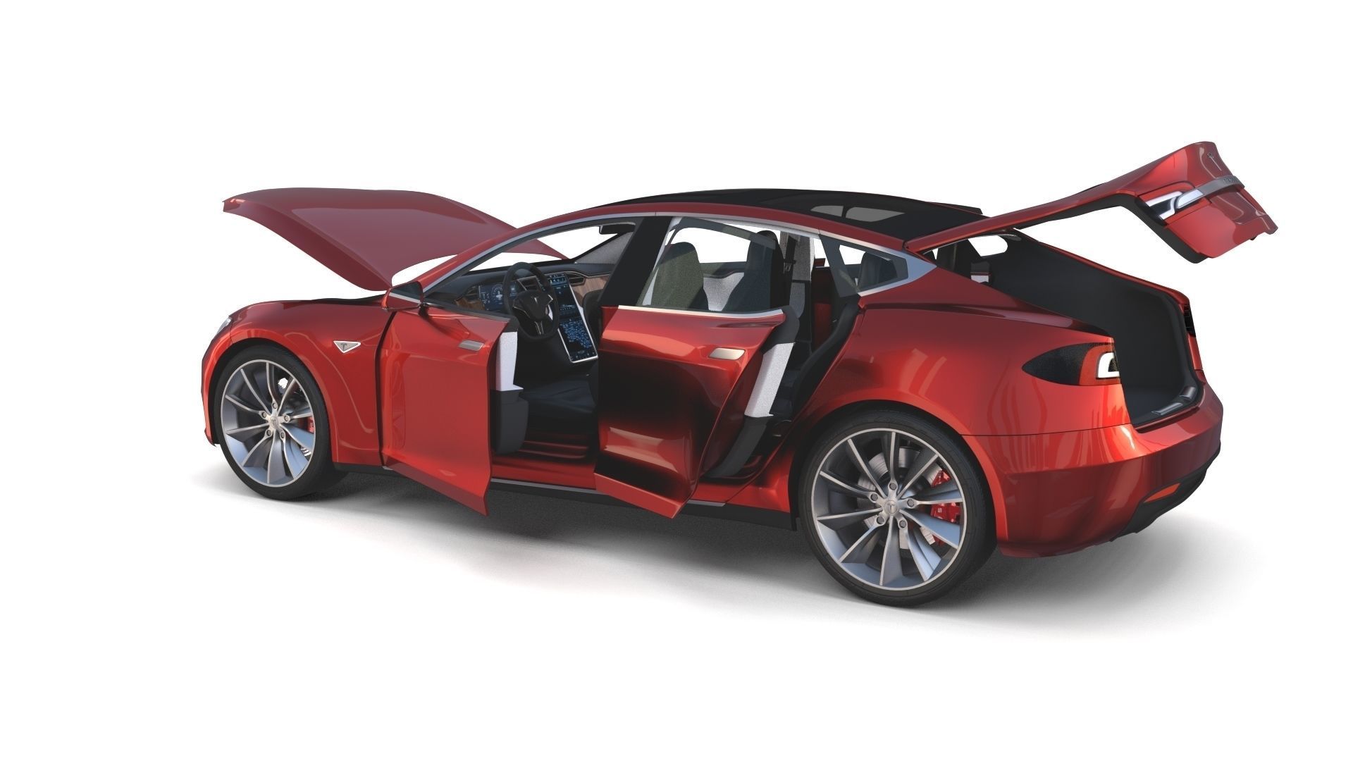 Tesla Model S 2016 Red with interior and chassis 3D model_2