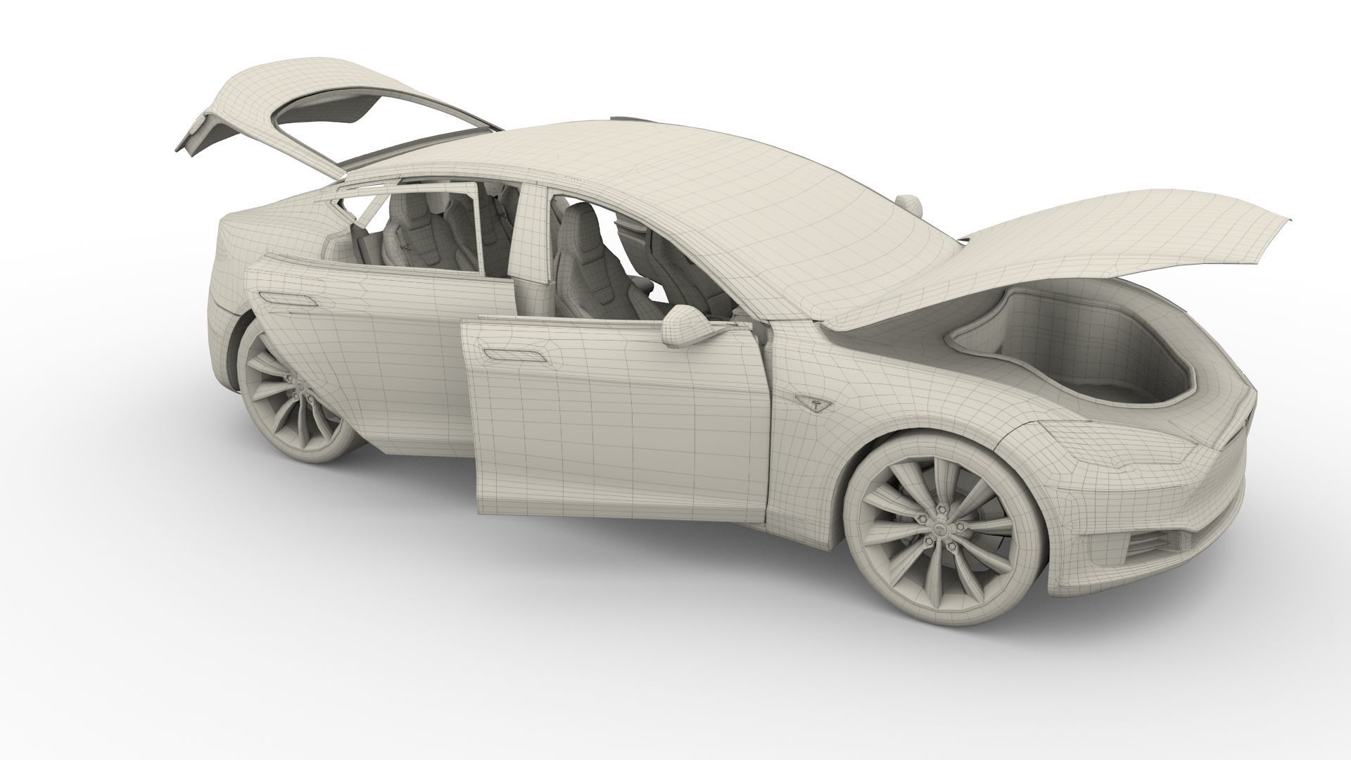 Tesla Model S 2016 Red with interior and chassis 3D model_43