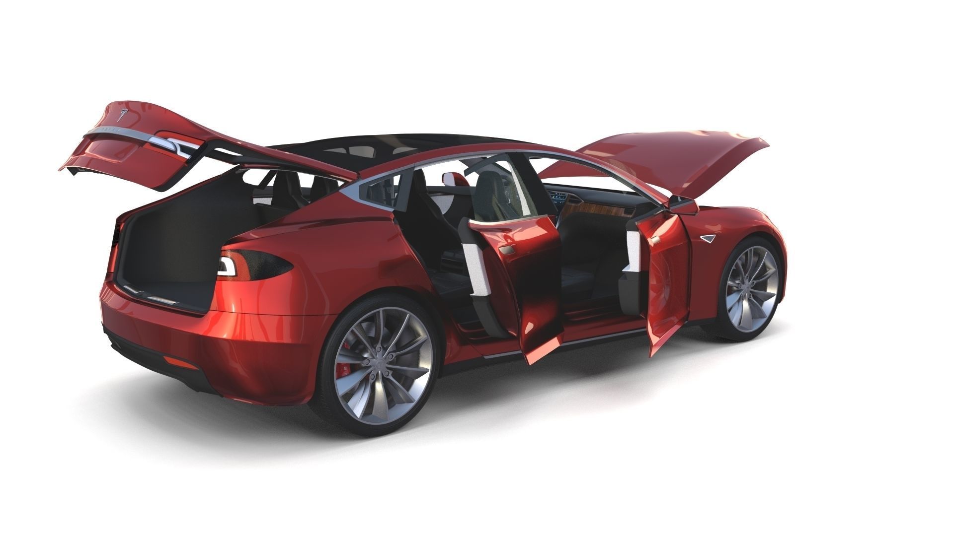Tesla Model S 2016 Red with interior and chassis 3D model_6