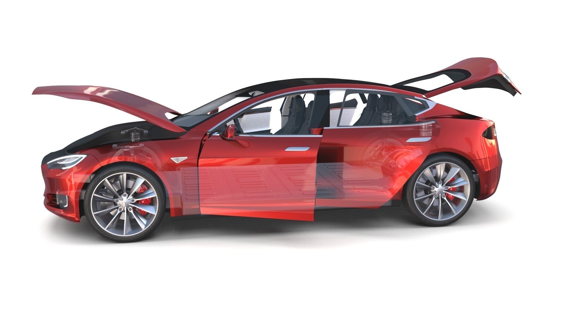 Tesla Model S 2016 Red with interior and chassis 3D model_23