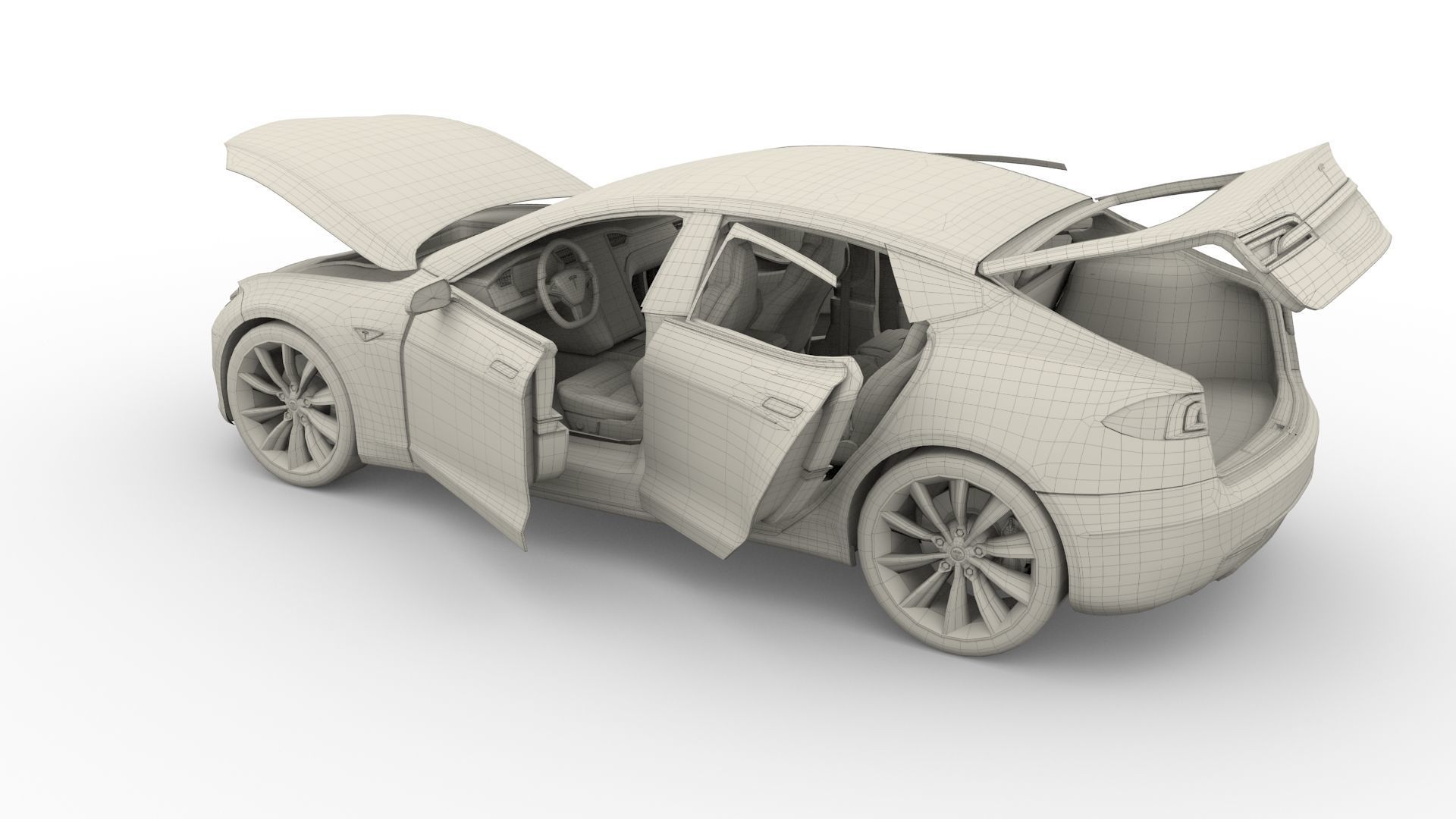 Tesla Model S 2016 Red with interior and chassis 3D model_42