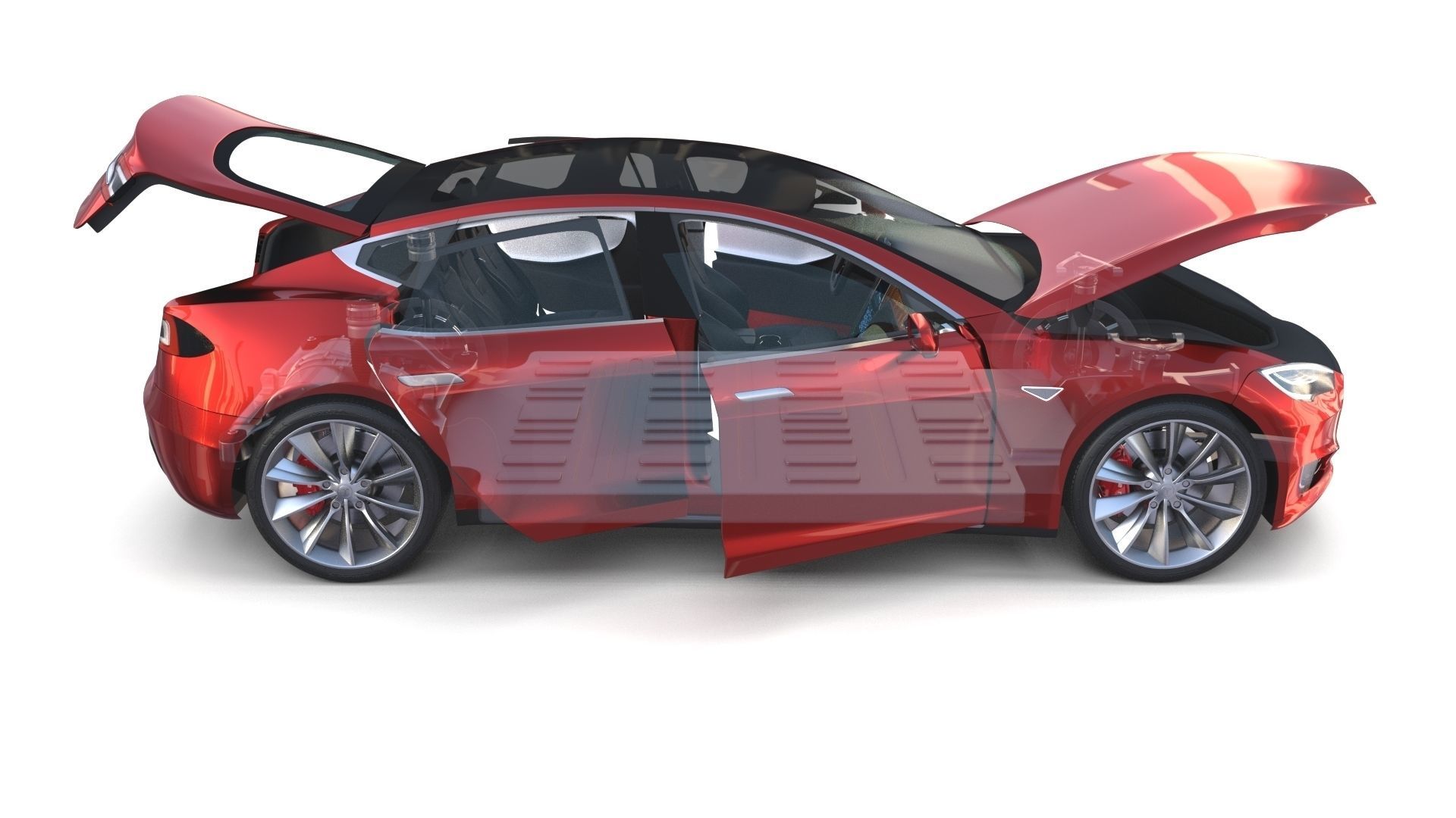 Tesla Model S 2016 Red with interior and chassis 3D model_30