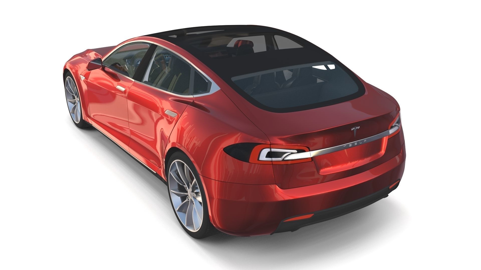 Tesla Model S 2016 Red with interior and chassis 3D model_1