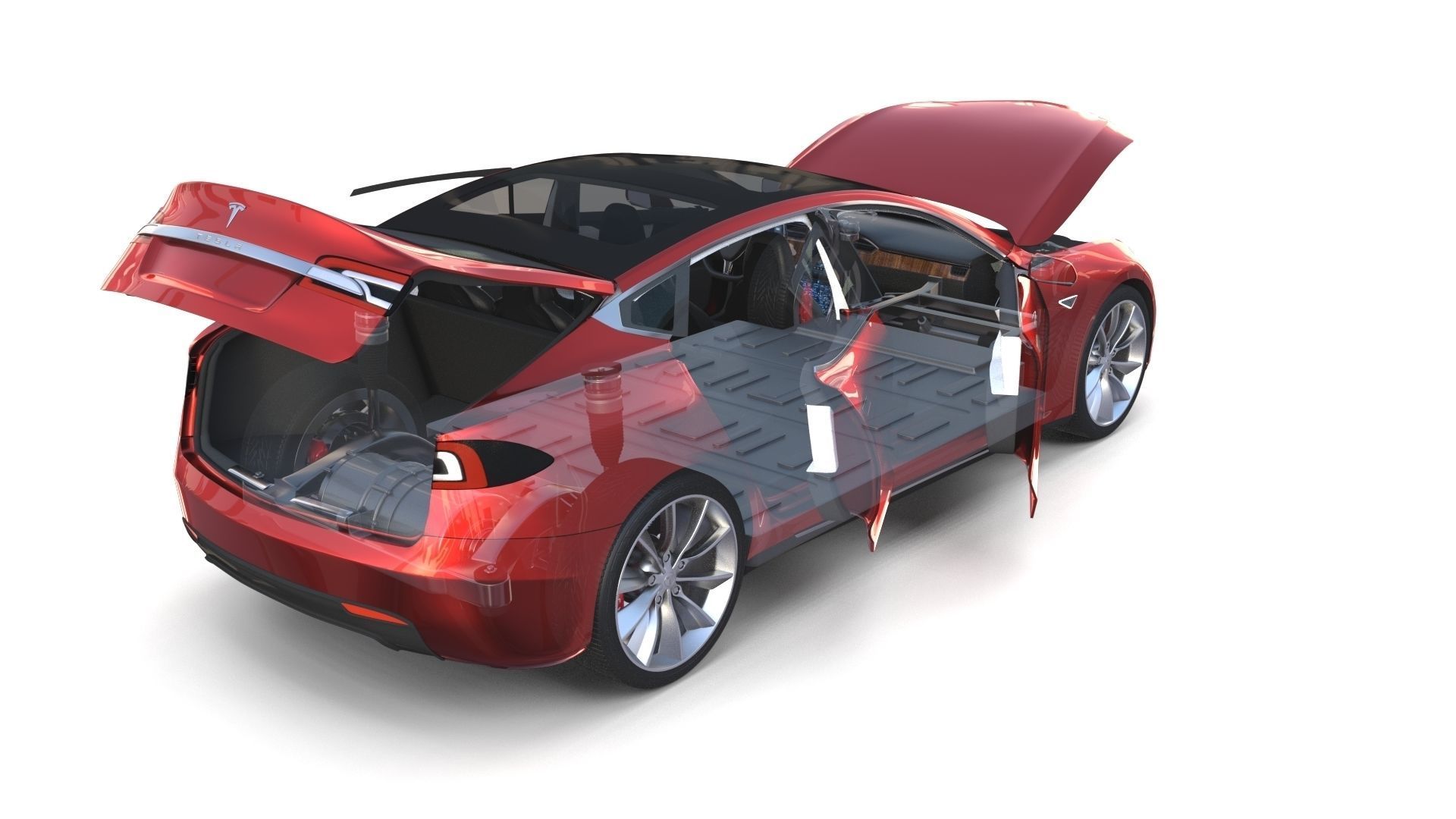 Tesla Model S 2016 Red with interior and chassis 3D model_29