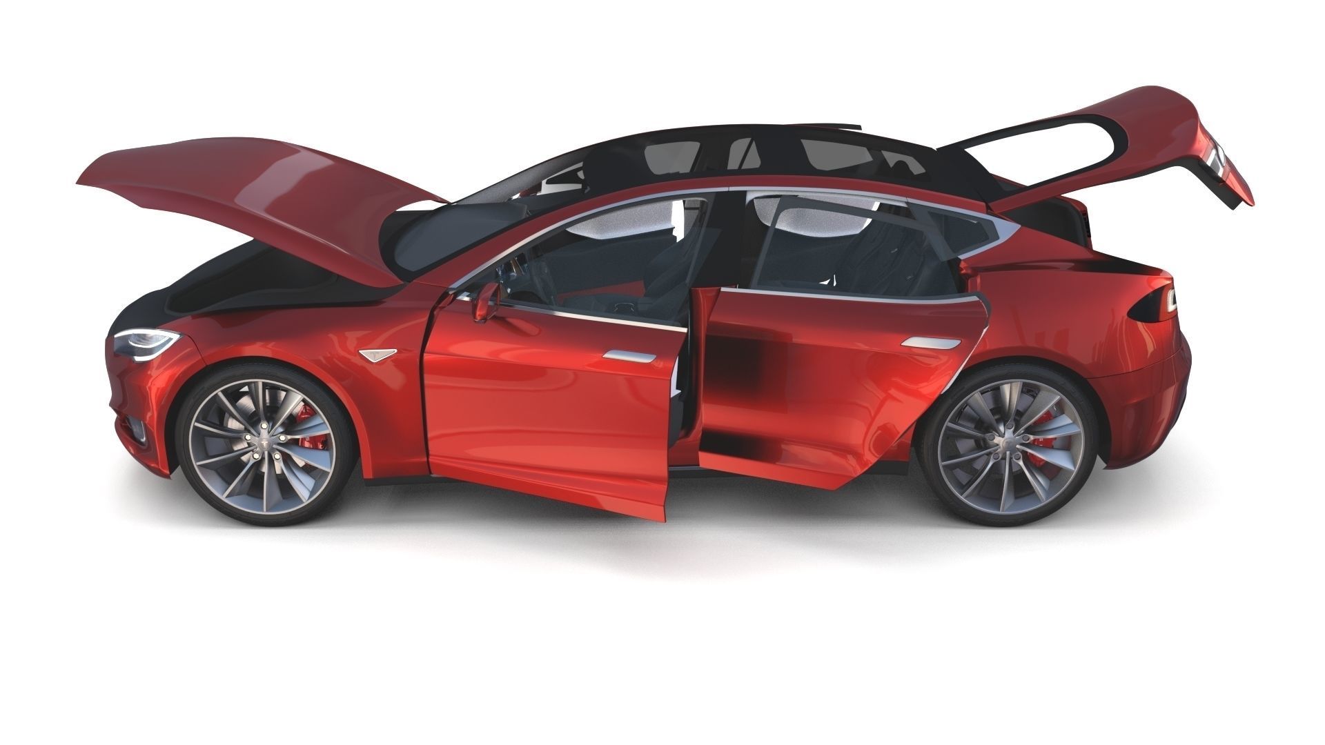 Tesla Model S 2016 Red with interior and chassis 3D model_7