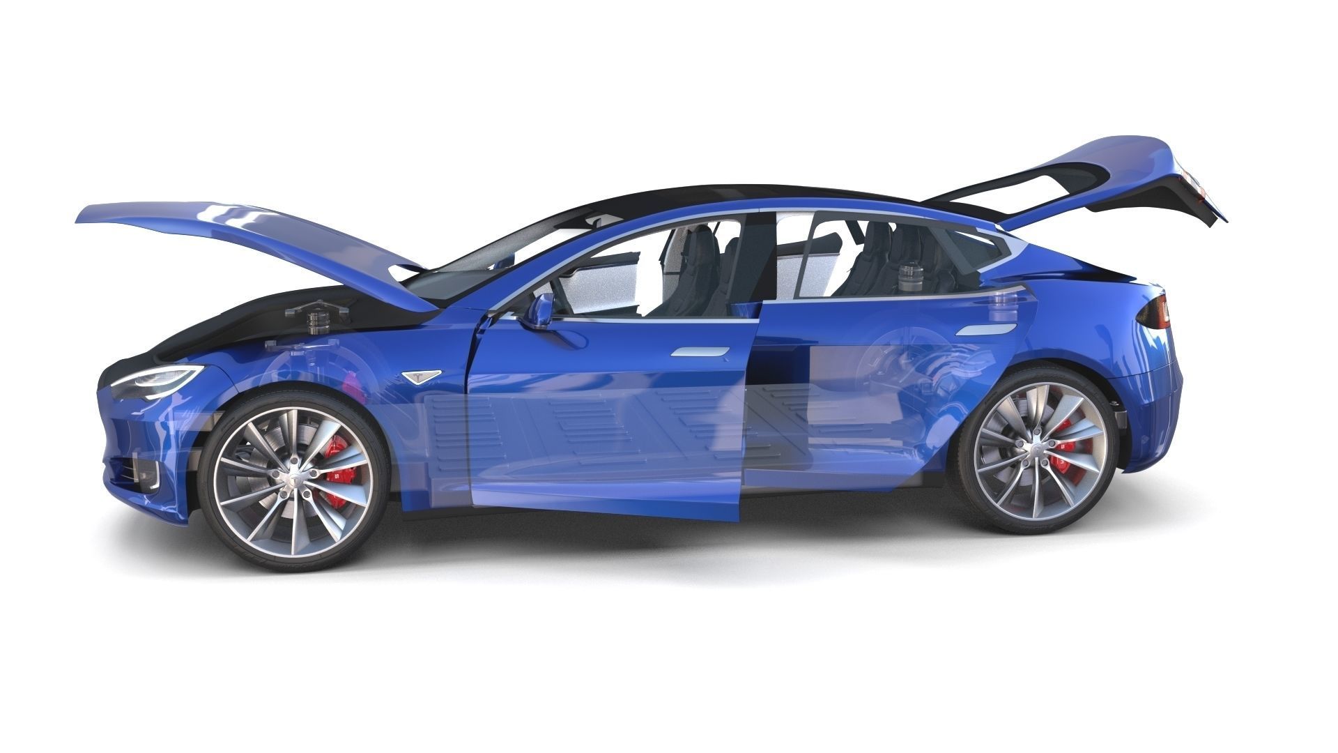 Tesla Model S 2016 Blue with interior and chassis 3D model_57