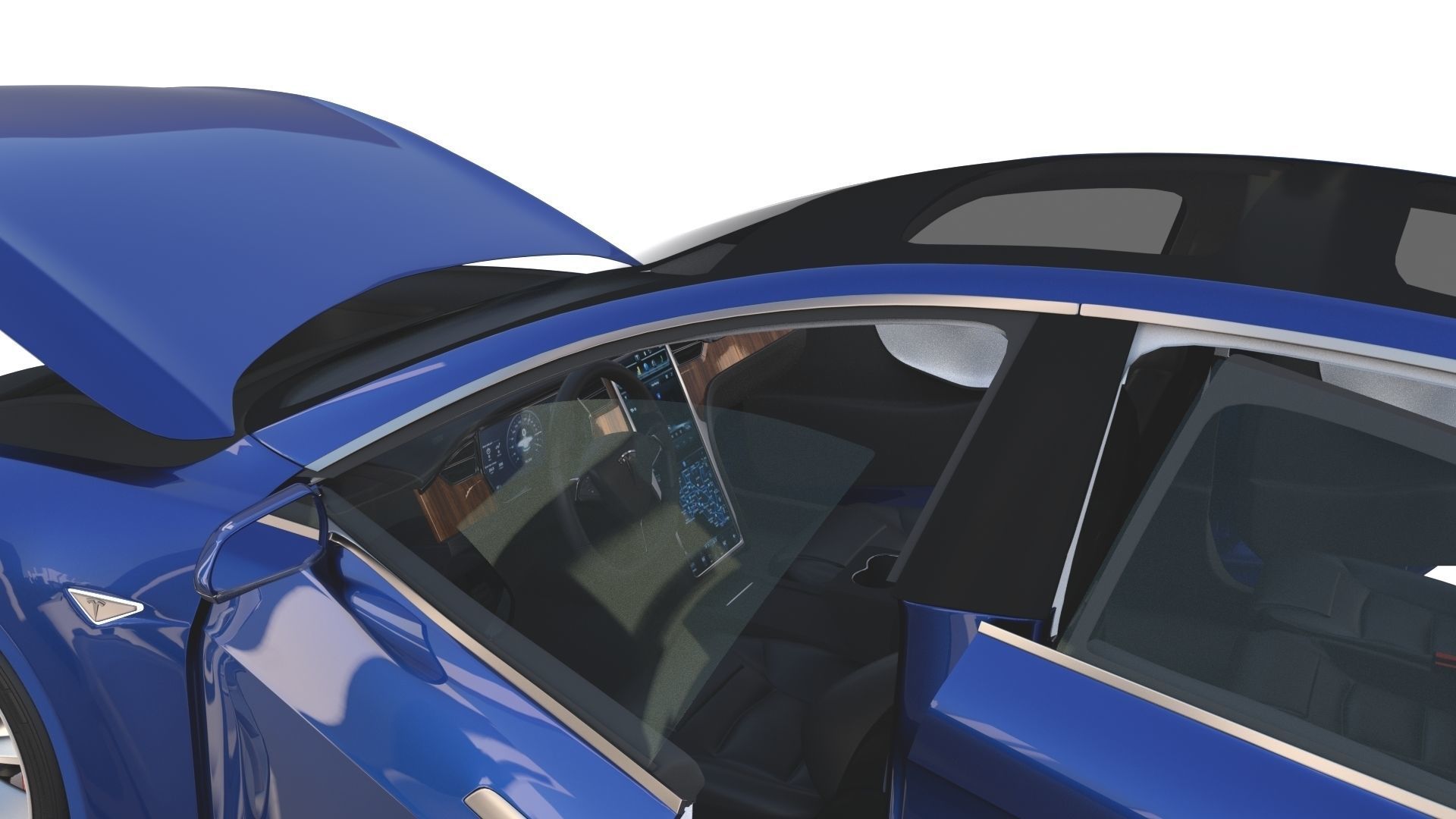 Tesla Model S 2016 Blue with interior and chassis 3D model_56