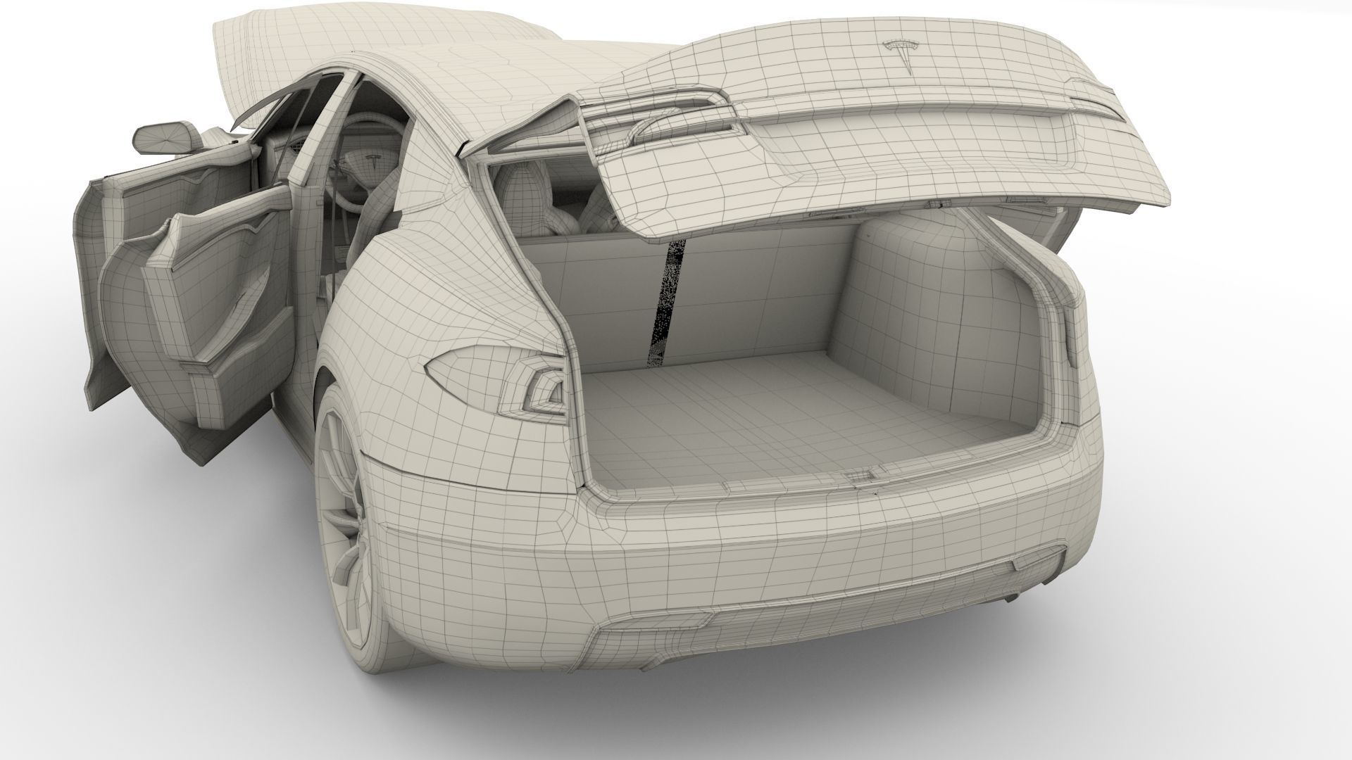 Tesla Model S 2016 Blue with interior and chassis 3D model_93