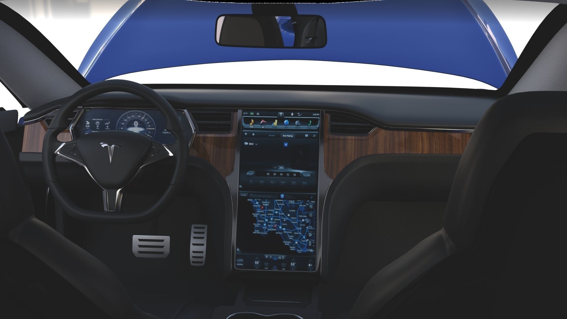 Tesla Model S 2016 Blue with interior and chassis 3D model_1
