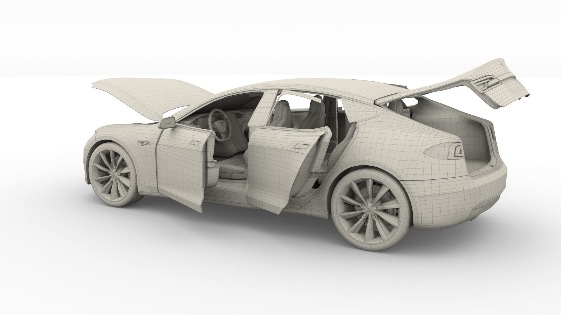 Tesla Model S 2016 Blue with interior and chassis 3D model_75