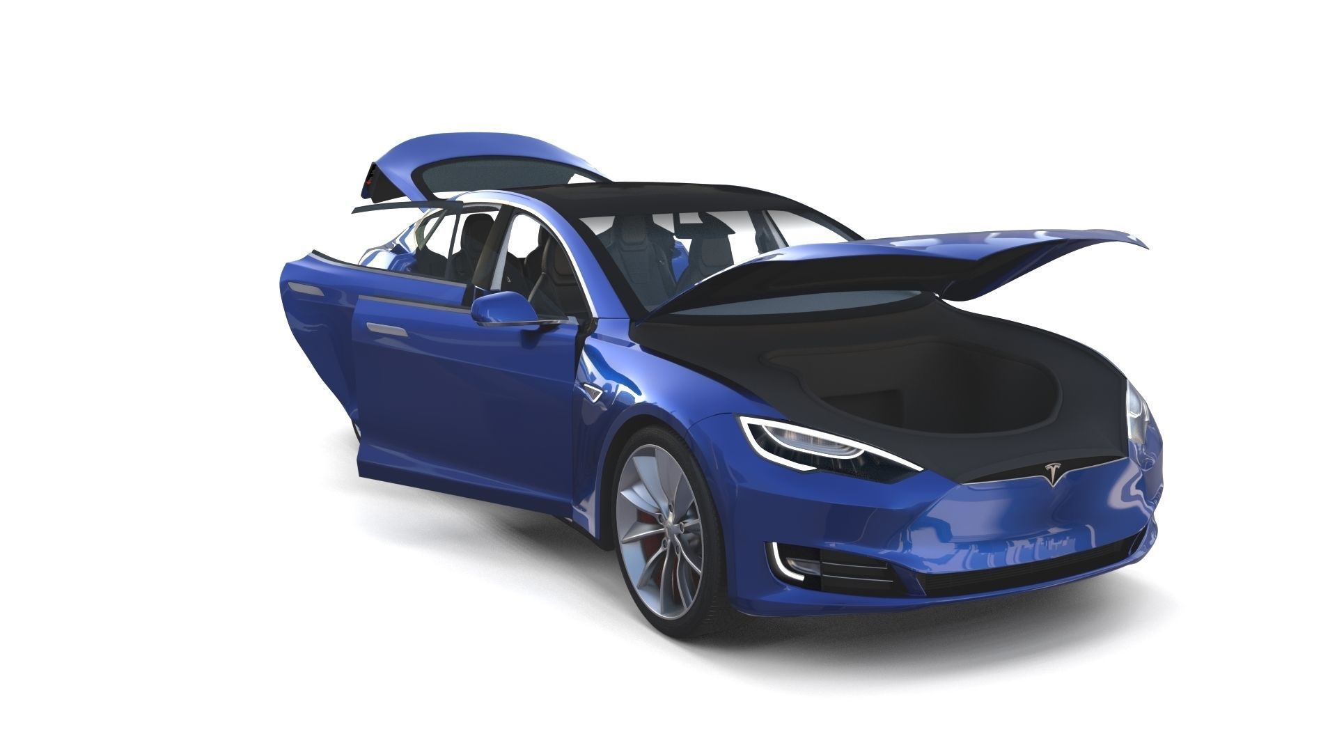 Tesla Model S 2016 Blue with interior and chassis 3D model_35