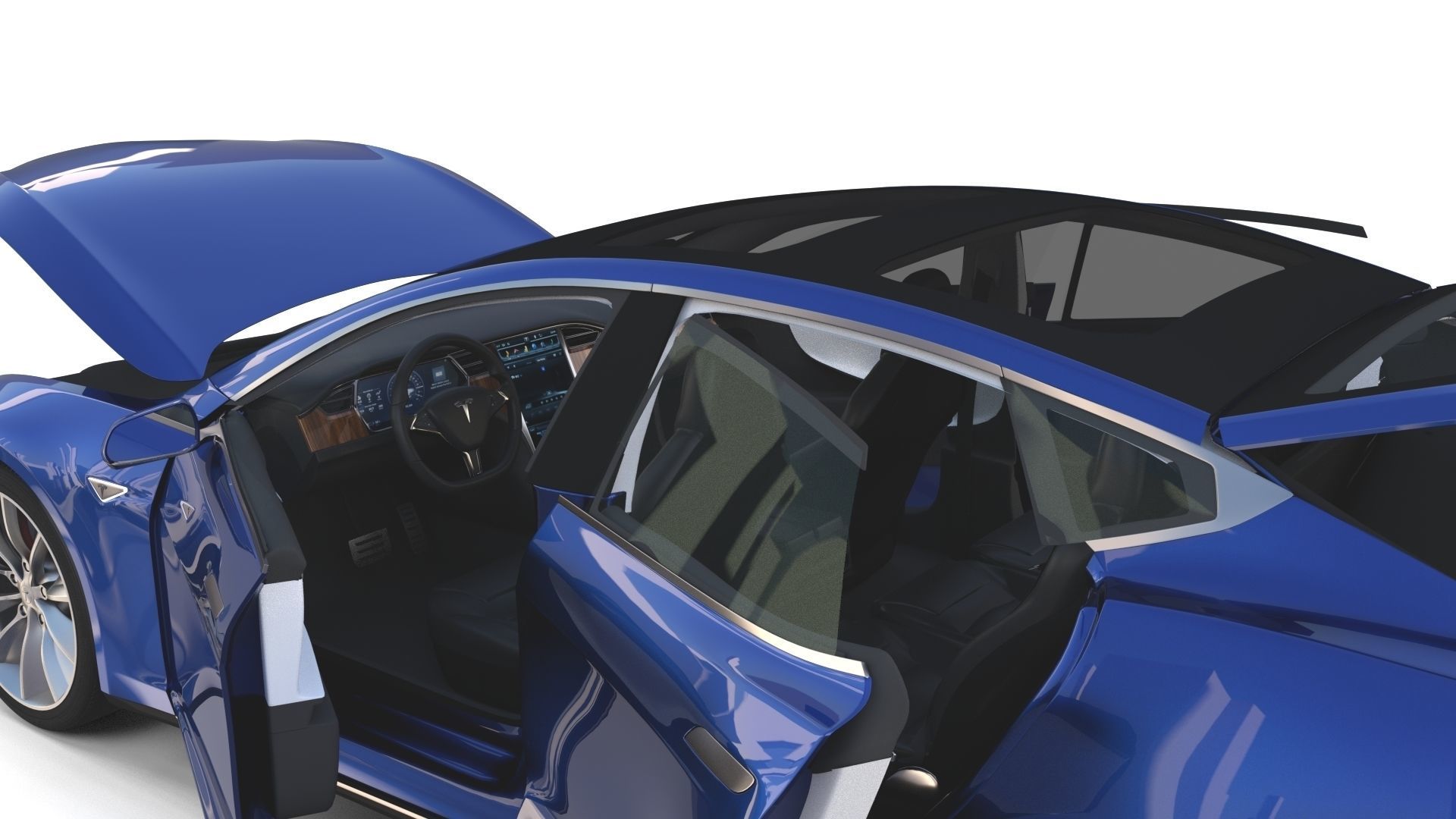 Tesla Model S 2016 Blue with interior and chassis 3D model_51