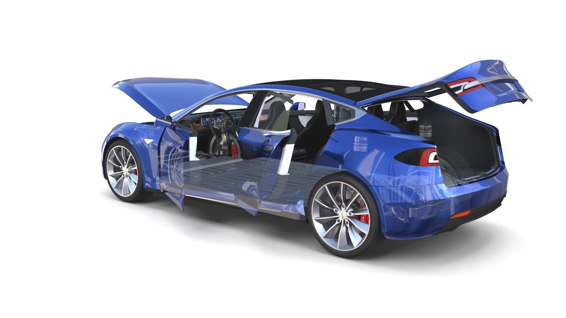 Tesla Model S 2016 Blue with interior and chassis 3D model_60