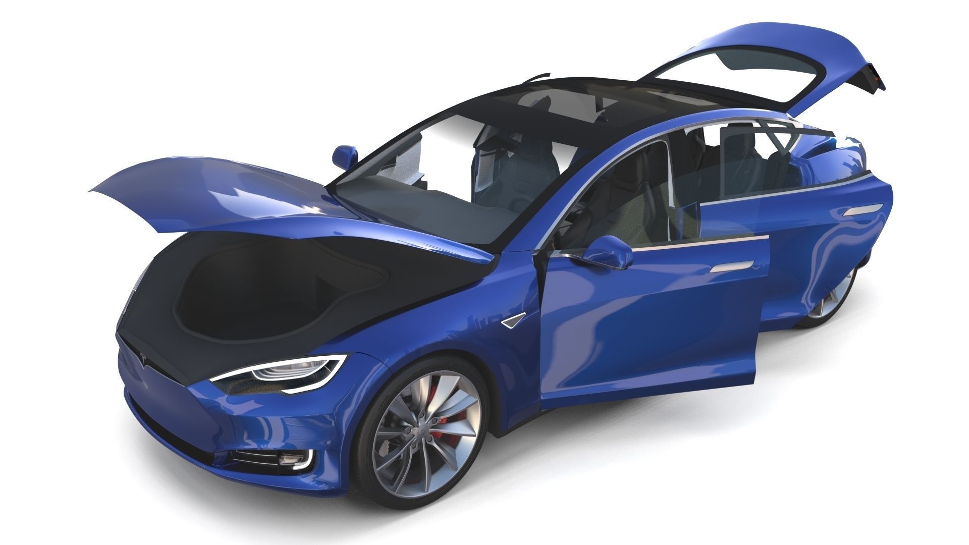 Tesla Model S 2016 Blue with interior and chassis 3D model_46
