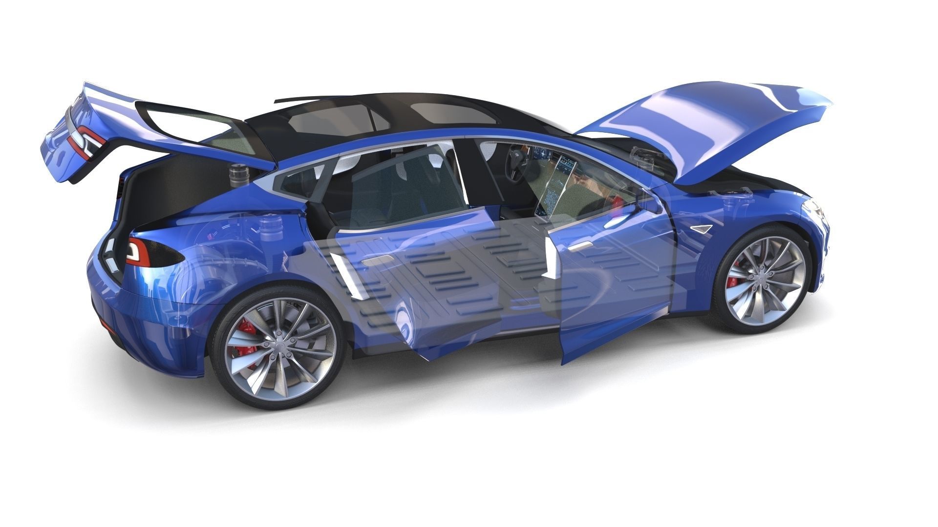 Tesla Model S 2016 Blue with interior and chassis 3D model_66