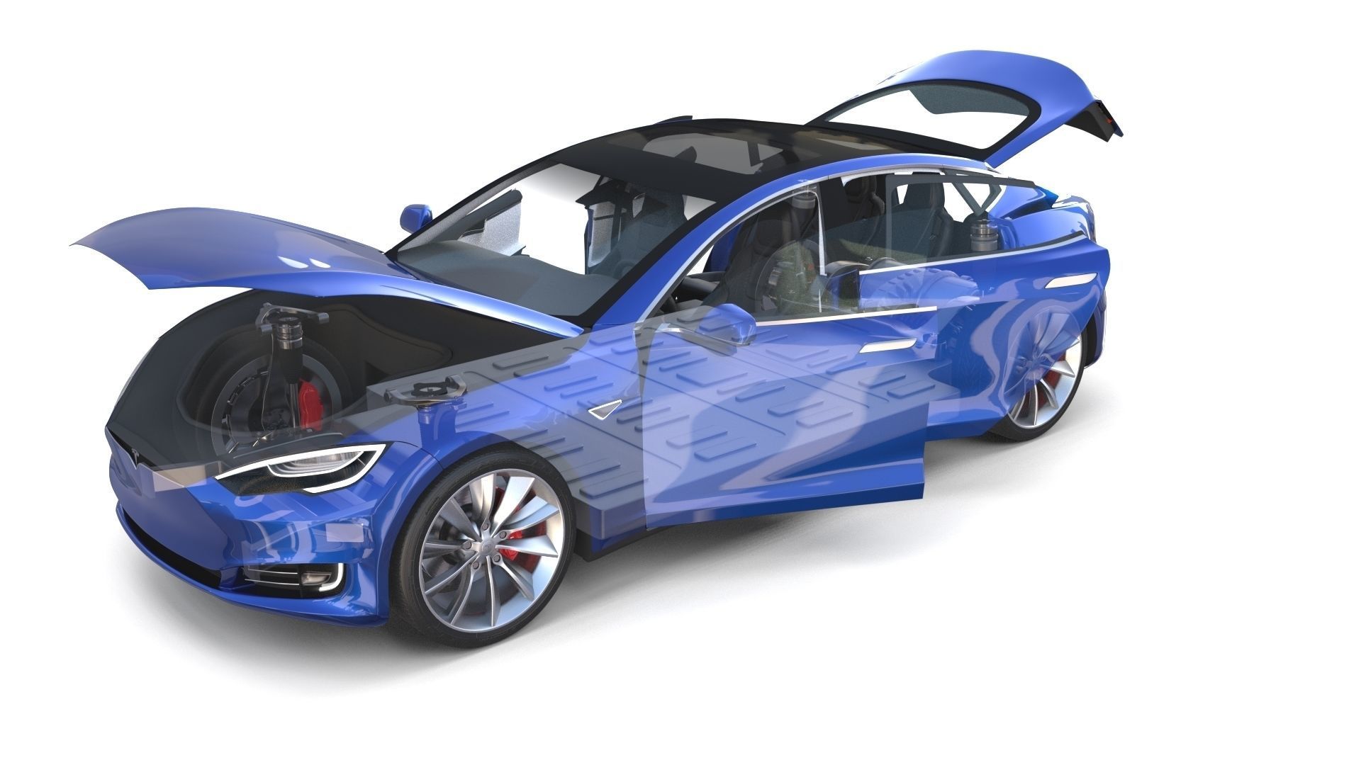 Tesla Model S 2016 Blue with interior and chassis 3D model_3