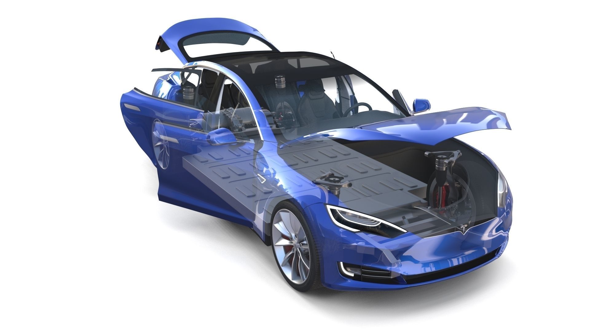 Tesla Model S 2016 Blue with interior and chassis 3D model_67