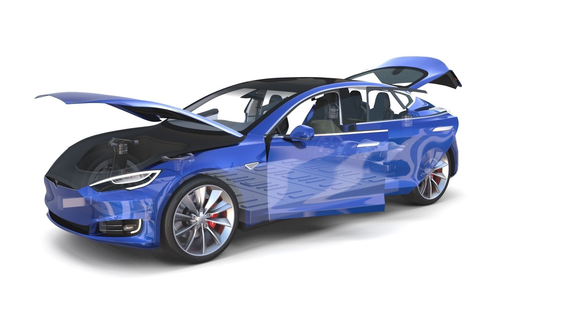 Tesla Model S 2016 Blue with interior and chassis 3D model_54