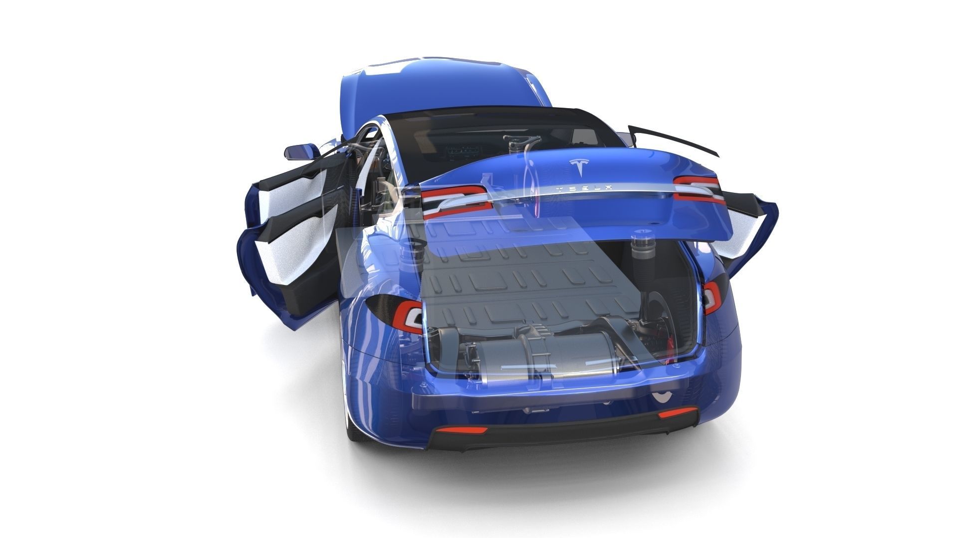 Tesla Model S 2016 Blue with interior and chassis 3D model_63