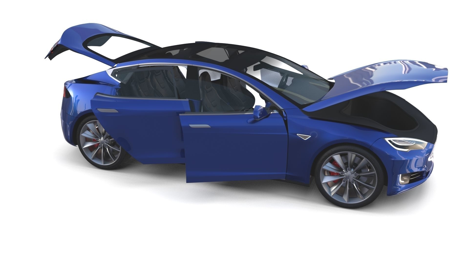 Tesla Model S 2016 Blue with interior and chassis 3D model_44