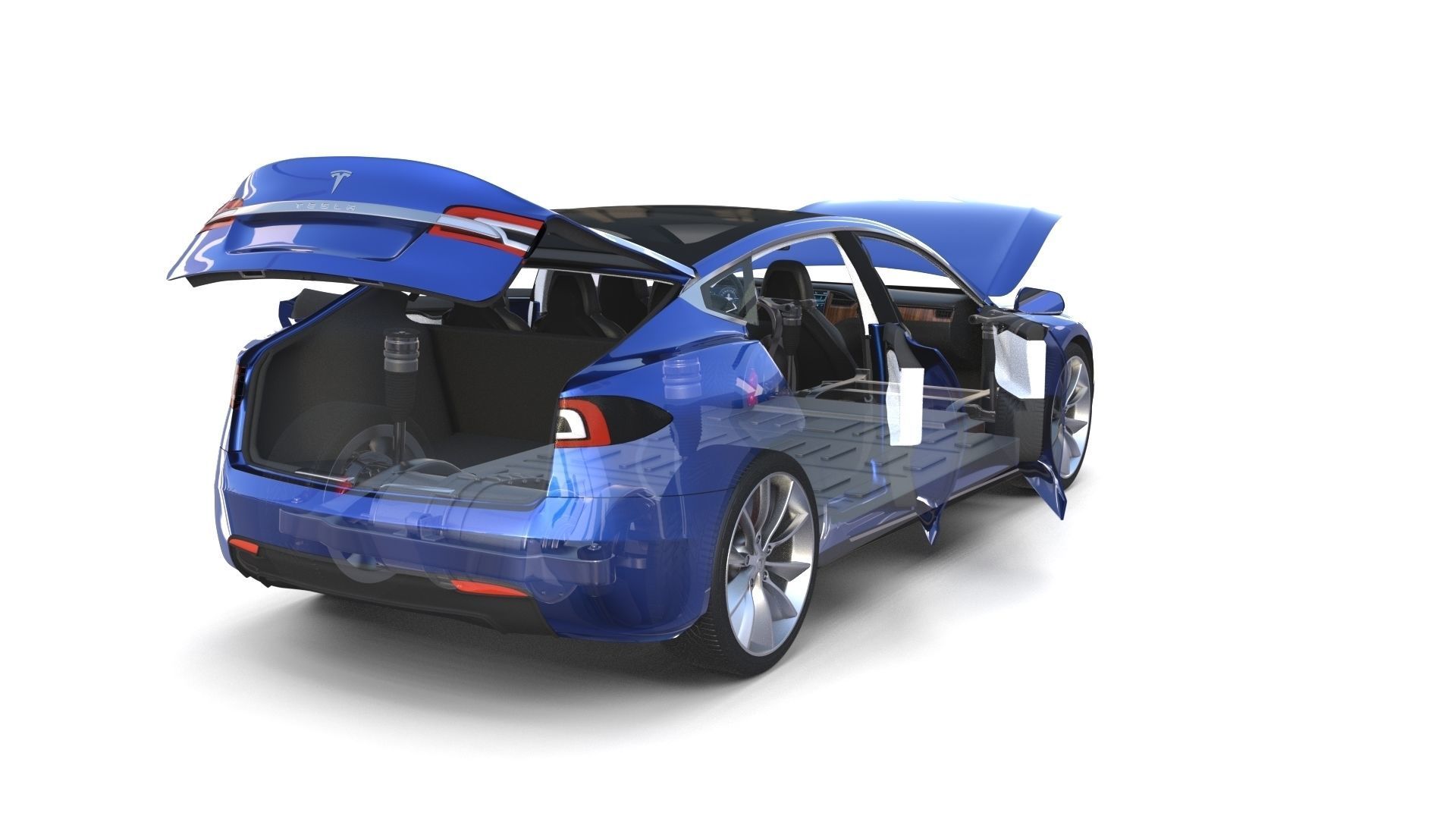 Tesla Model S 2016 Blue with interior and chassis 3D model_62