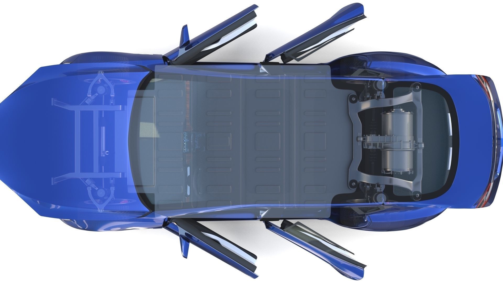 Tesla Model S 2016 Blue with interior and chassis 3D model_68