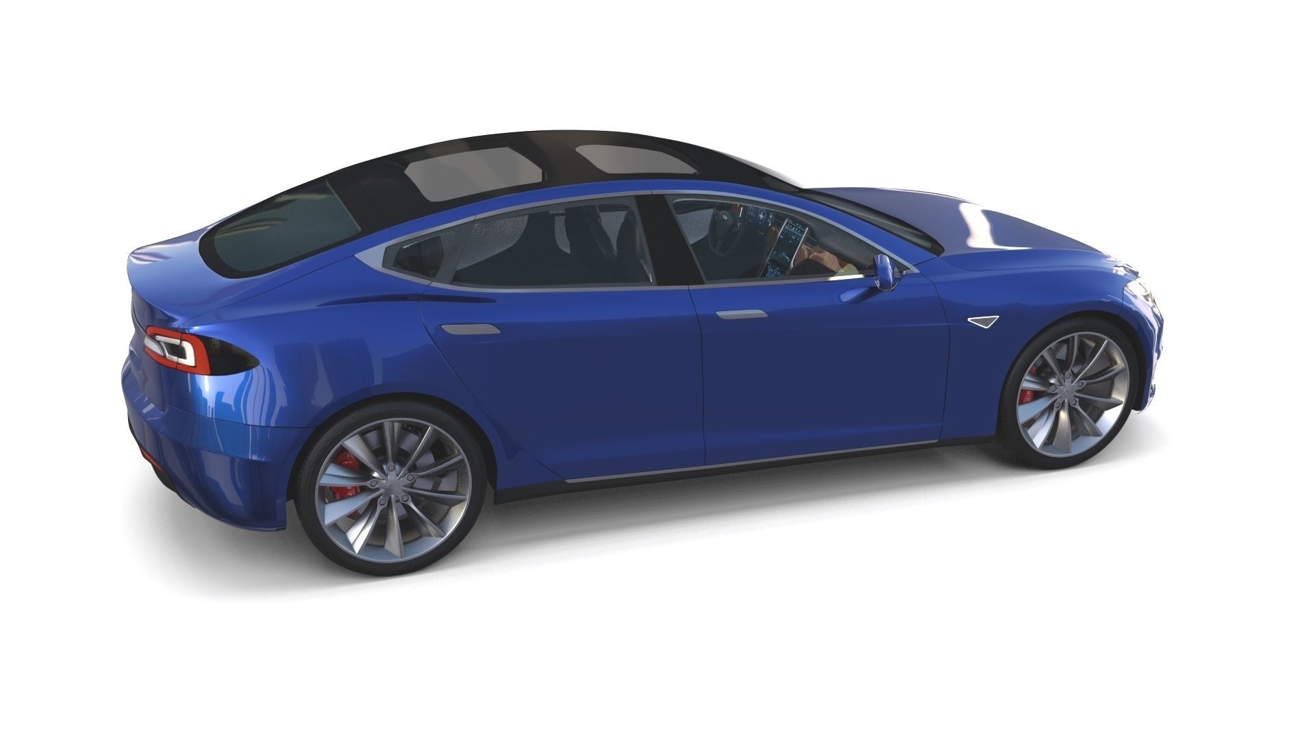 Tesla Model S 2016 Blue with interior and chassis 3D model_21