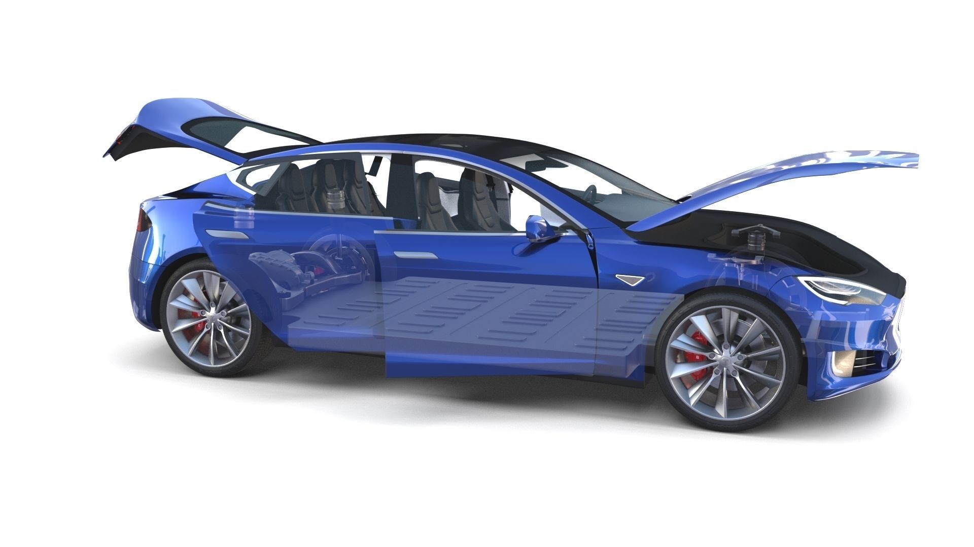 Tesla Model S 2016 Blue with interior and chassis 3D model_58