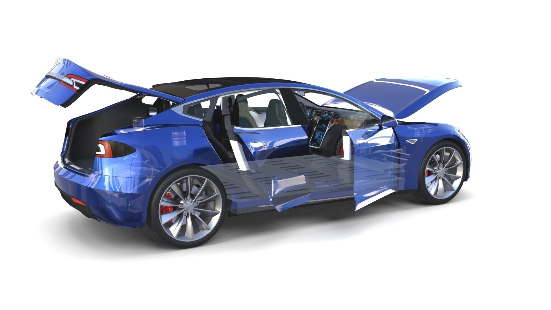 Tesla Model S 2016 Blue with interior and chassis 3D model_59
