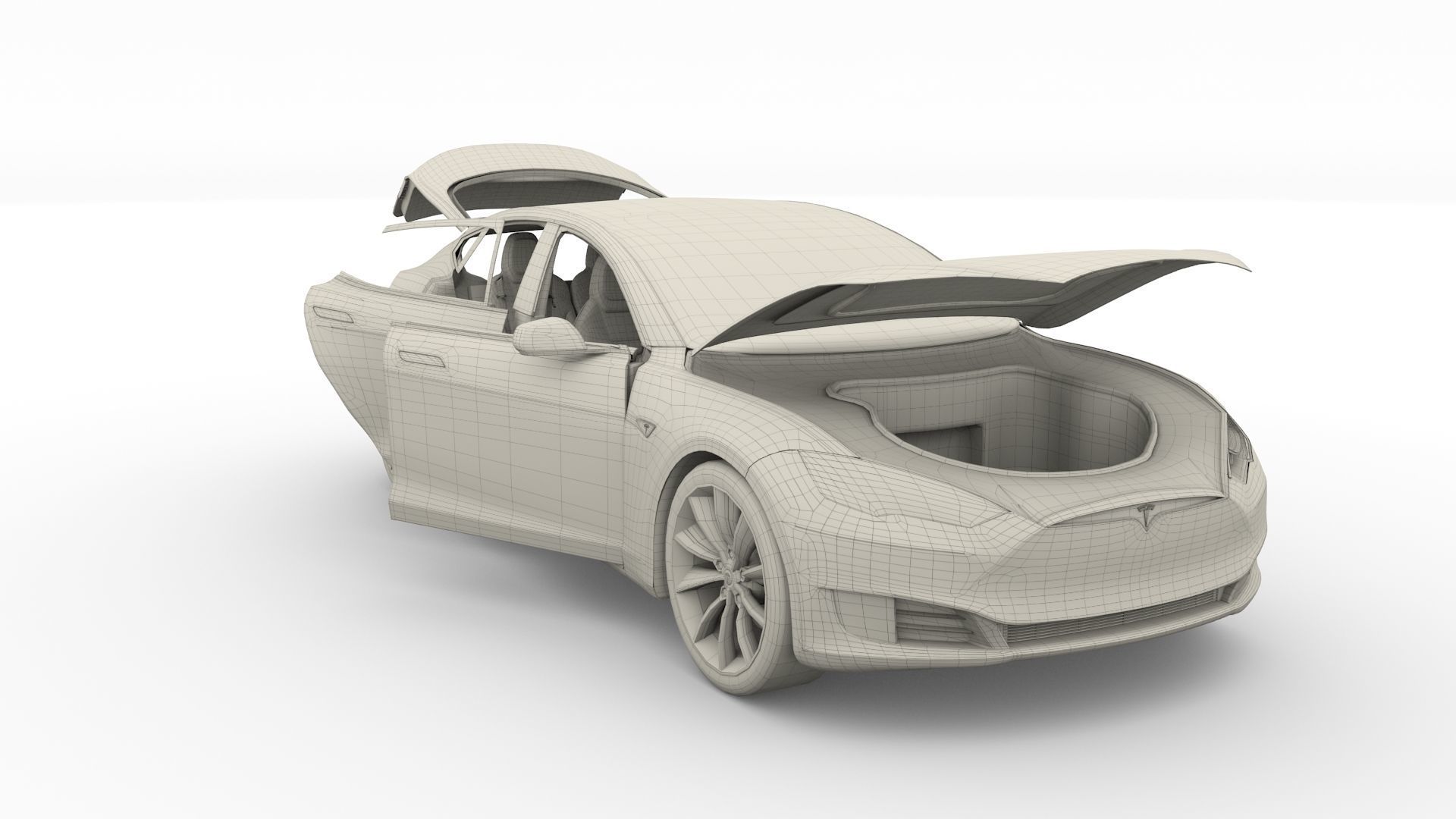 Tesla Model S 2016 Blue with interior and chassis 3D model_80
