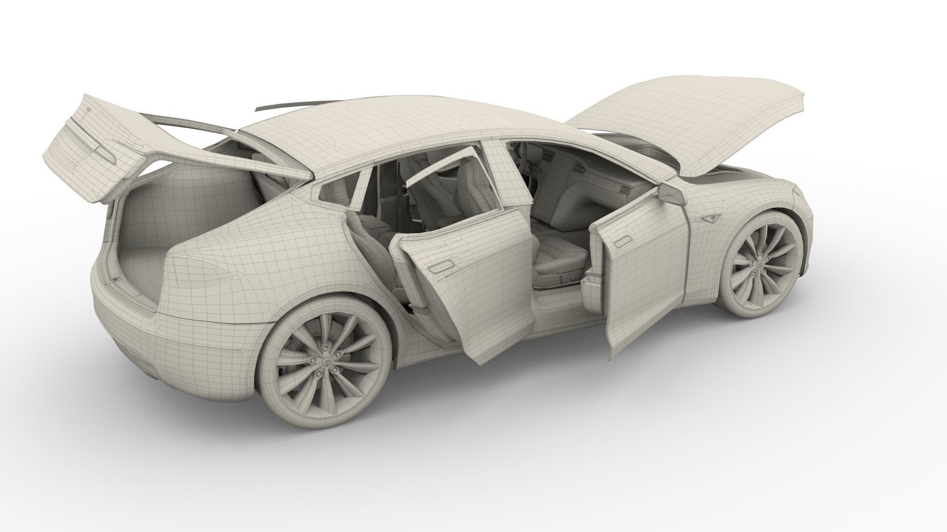 Tesla Model S 2016 Blue with interior and chassis 3D model_84