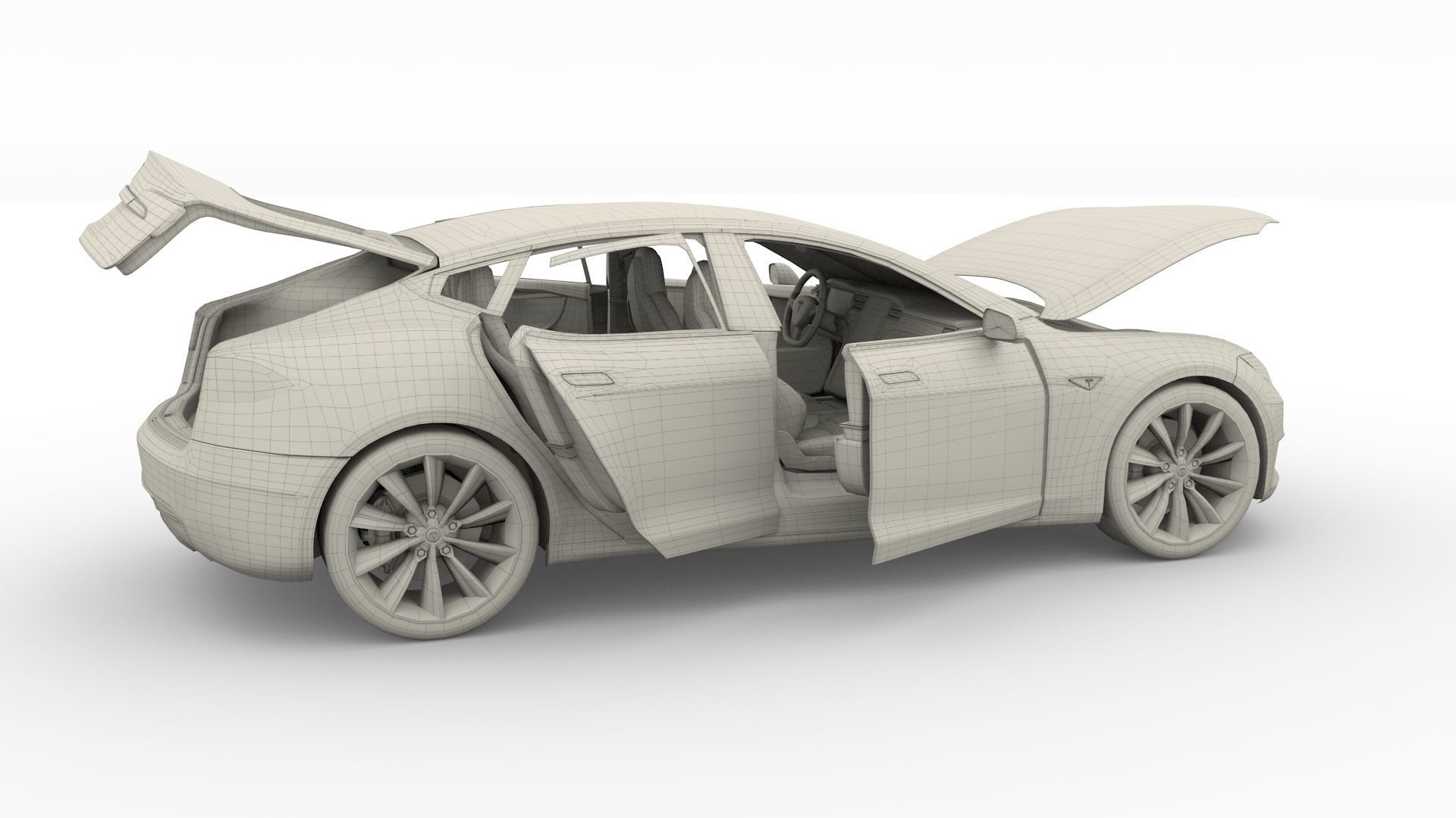 Tesla Model S 2016 Blue with interior and chassis 3D model_78