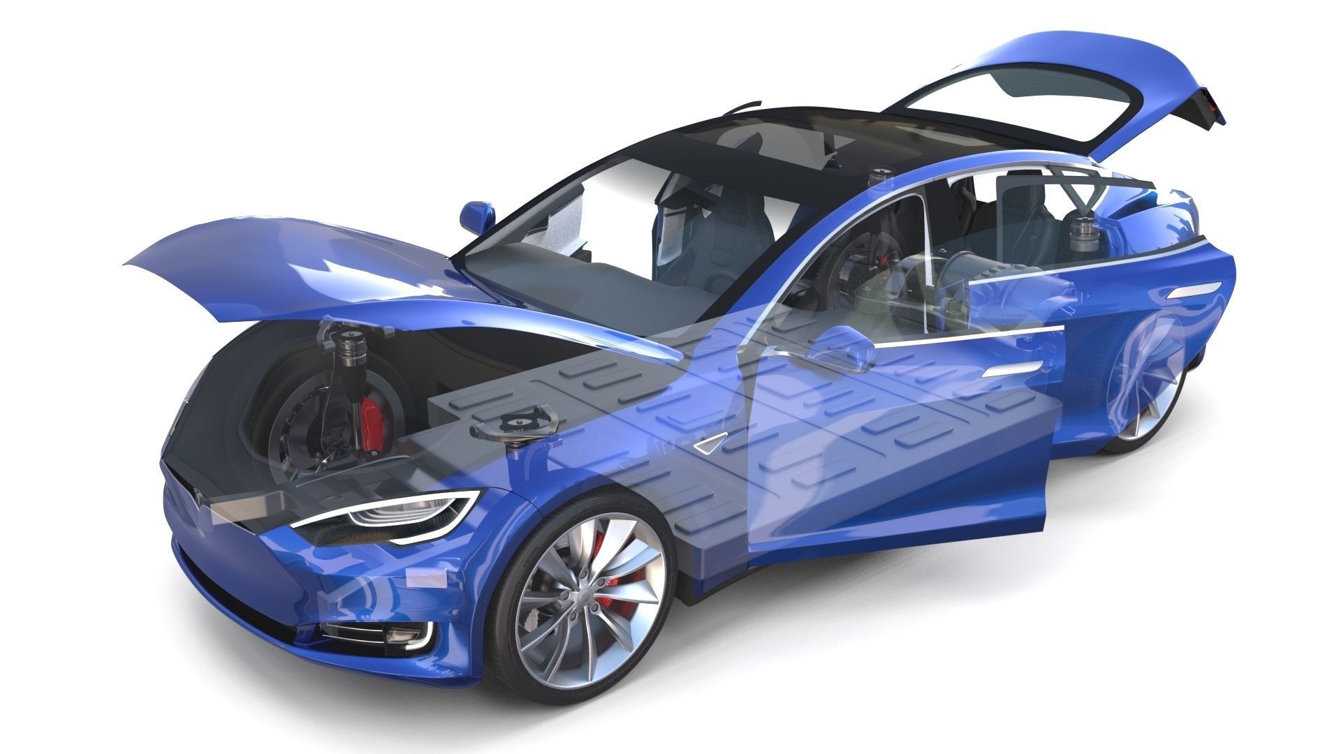Tesla Model S 2016 Blue with interior and chassis 3D model_69