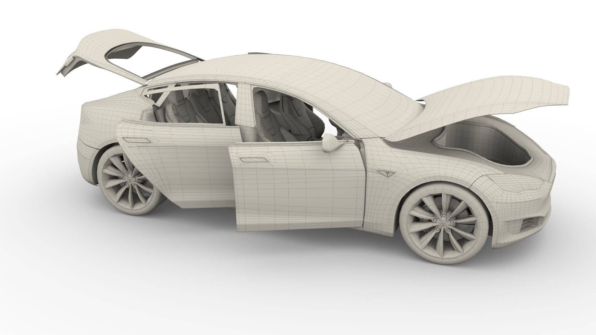 Tesla Model S 2016 Blue with interior and chassis 3D model_85