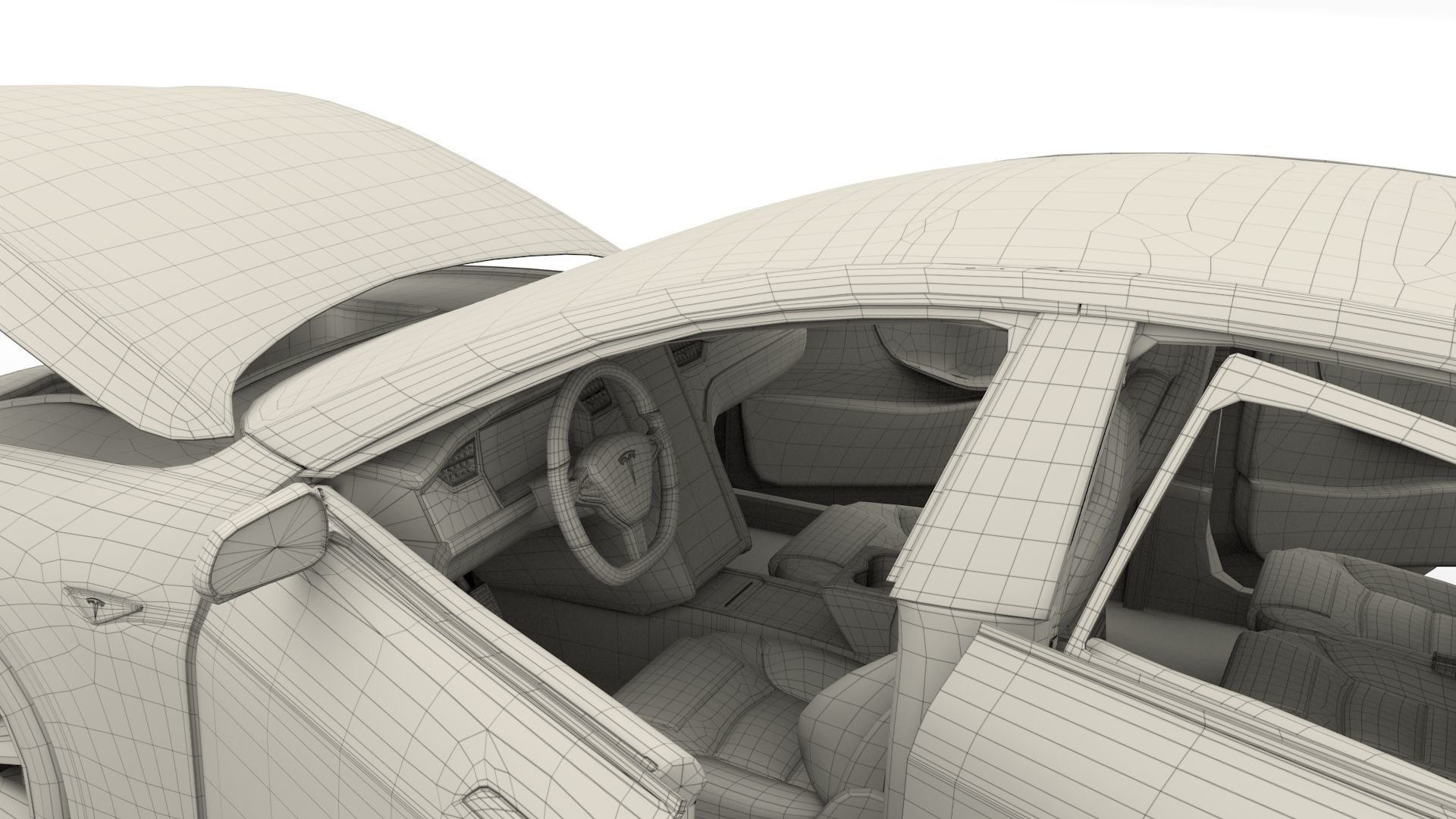 Tesla Model S 2016 Blue with interior and chassis 3D model_100