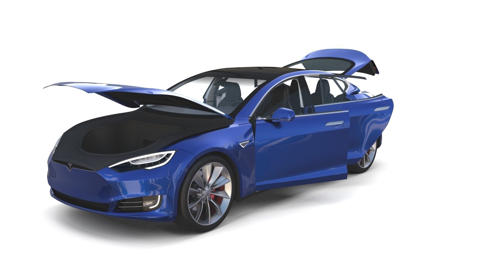 Tesla Model S 2016 Blue with interior and chassis 3D model_32