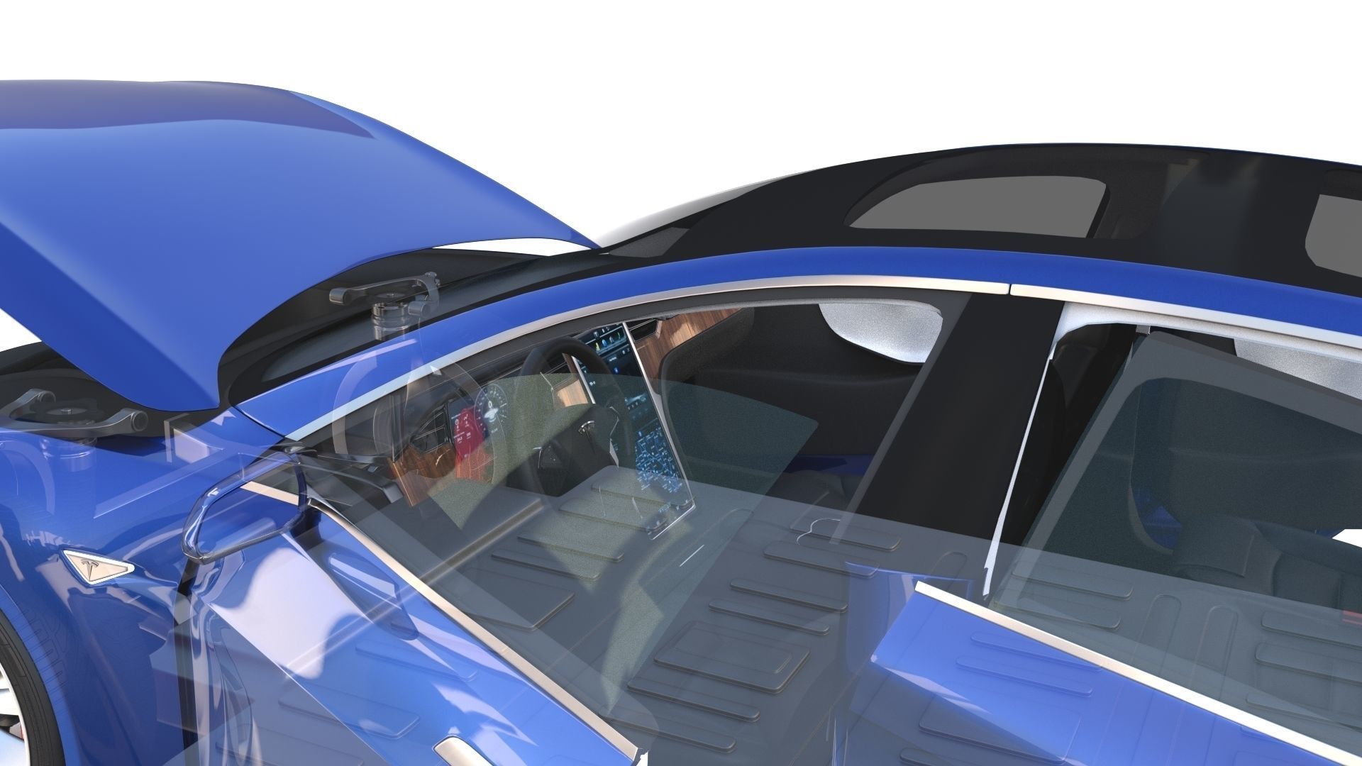 Tesla Model S 2016 Blue with interior and chassis 3D model_73