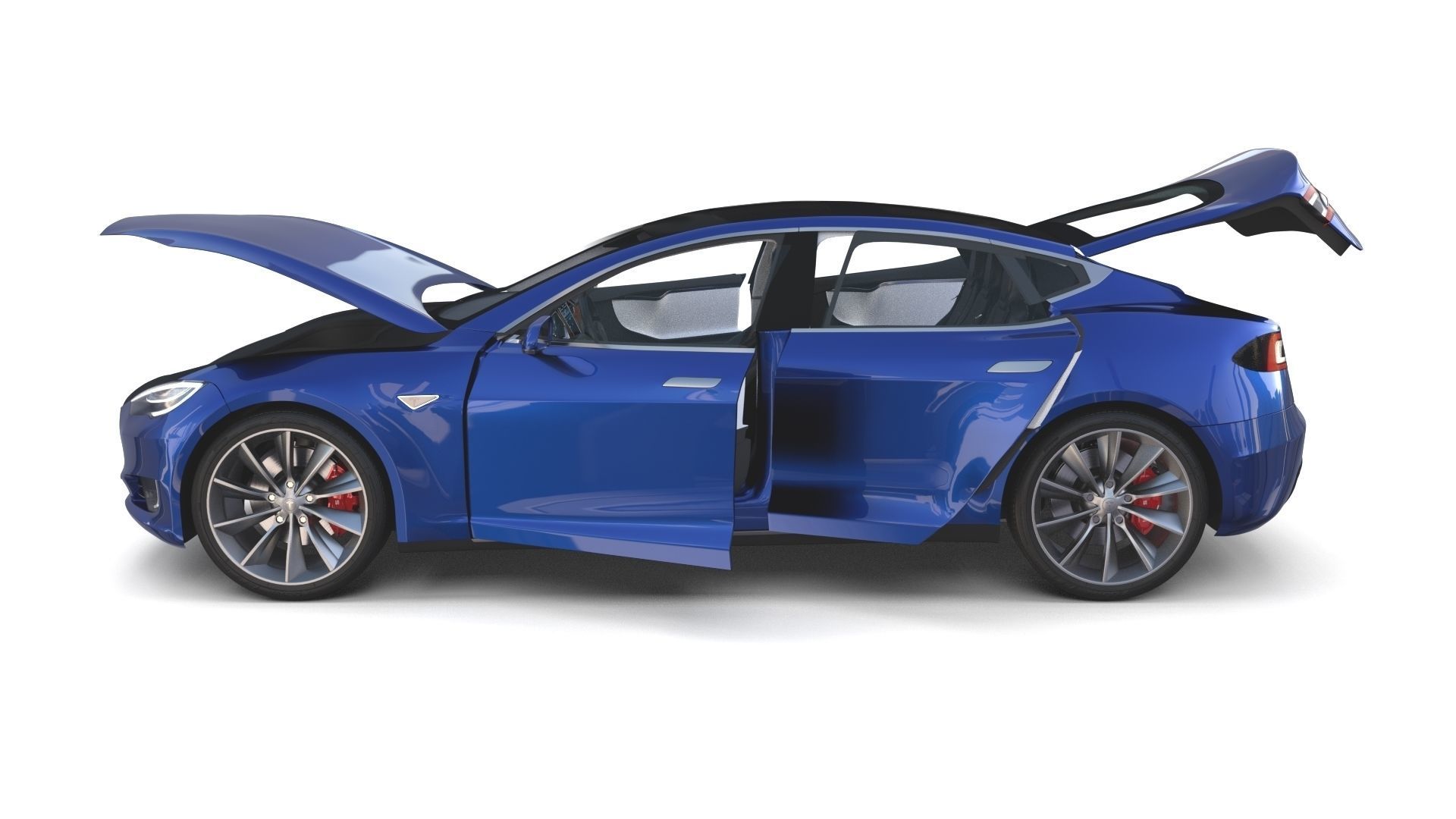 Tesla Model S 2016 Blue with interior and chassis 3D model_37