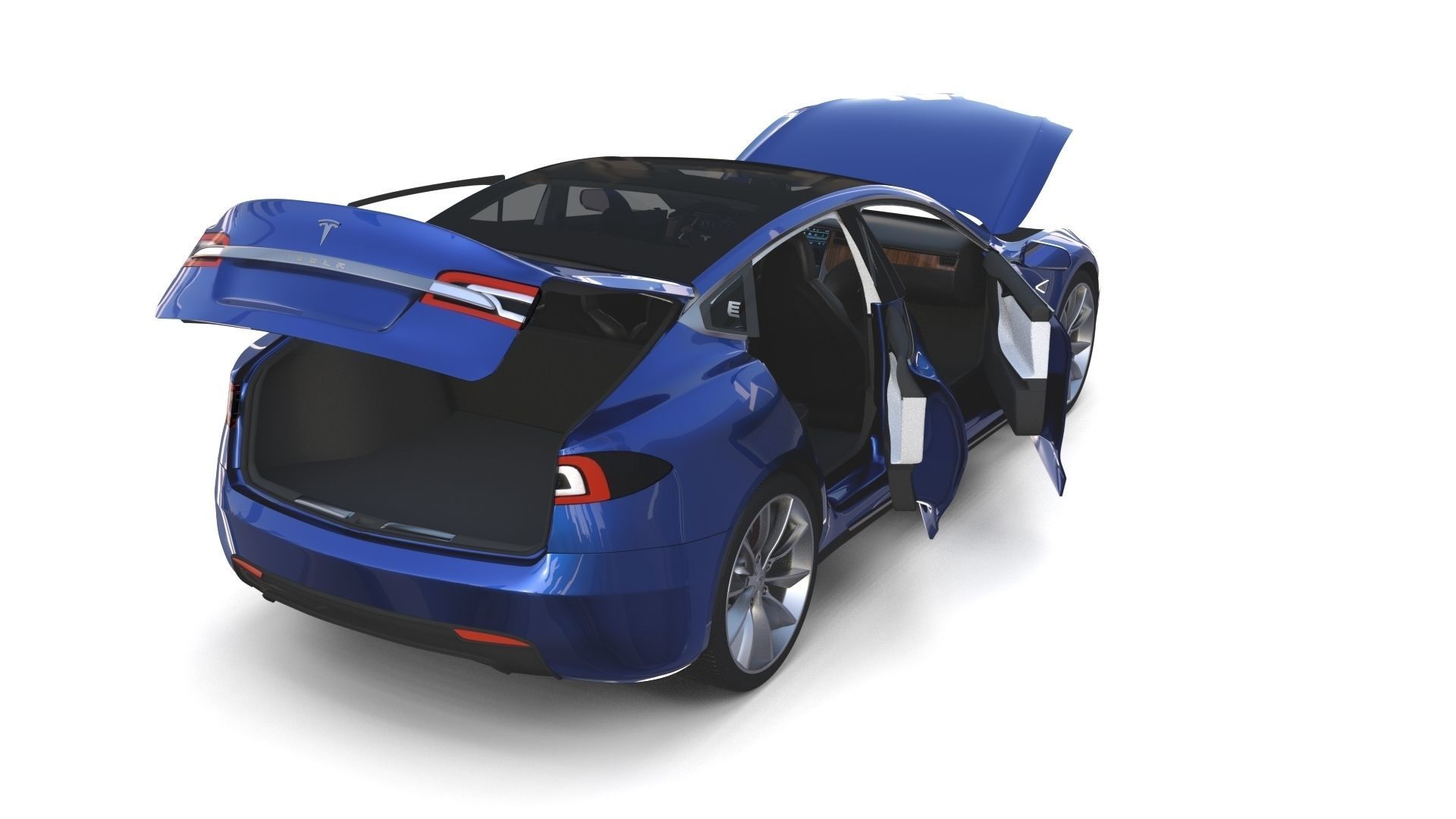 Tesla Model S 2016 Blue with interior and chassis 3D model_41
