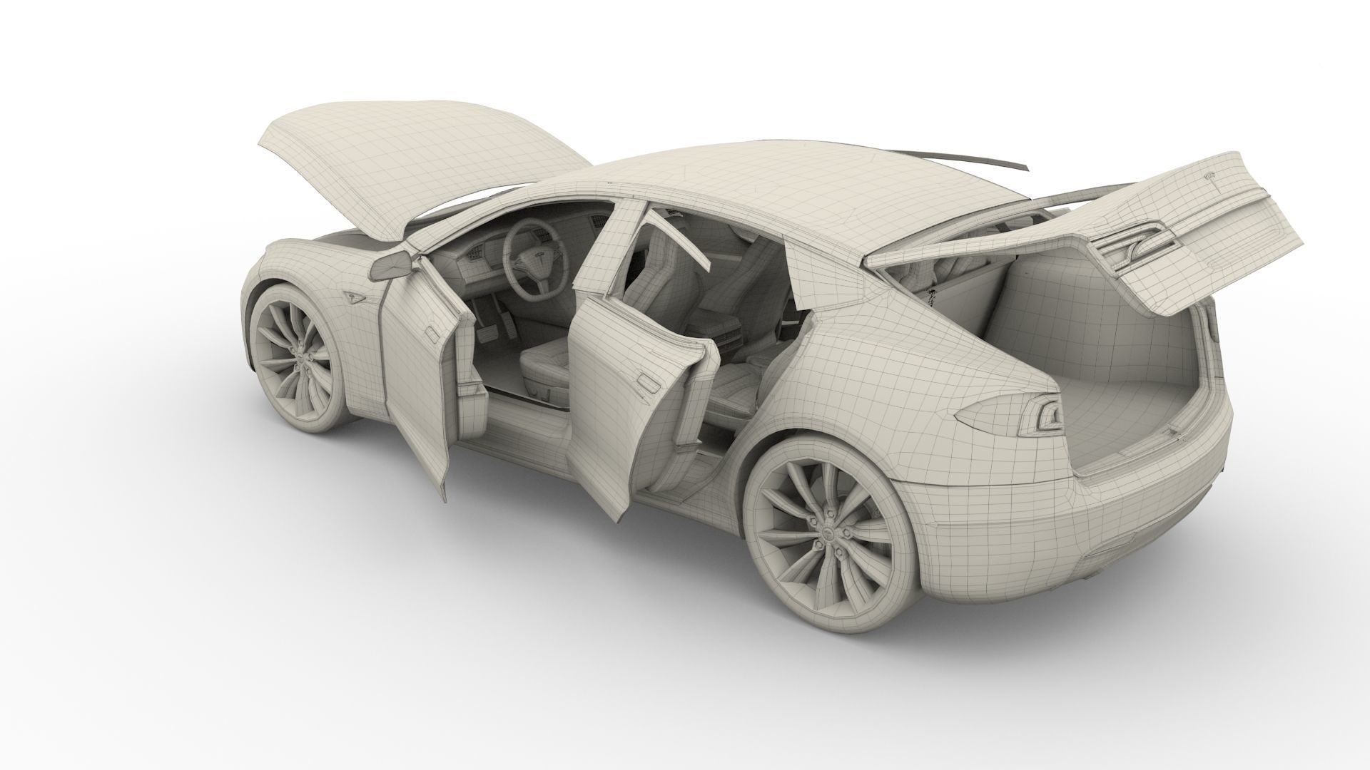 Tesla Model S 2016 Blue with interior and chassis 3D model_82
