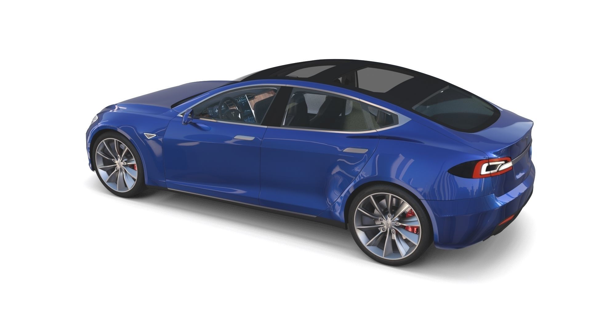 Tesla Model S 2016 Blue with interior and chassis 3D model_23