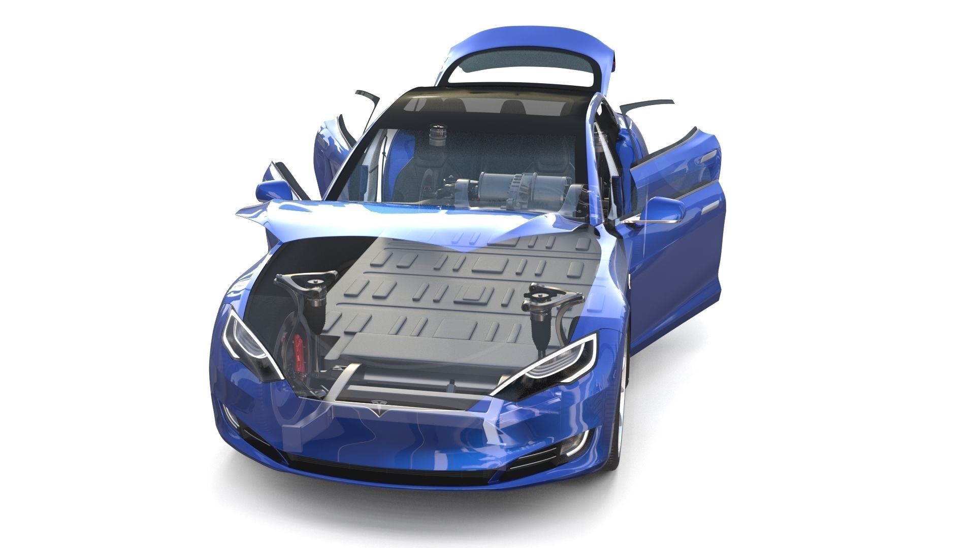 Tesla Model S 2016 Blue with interior and chassis 3D model_61