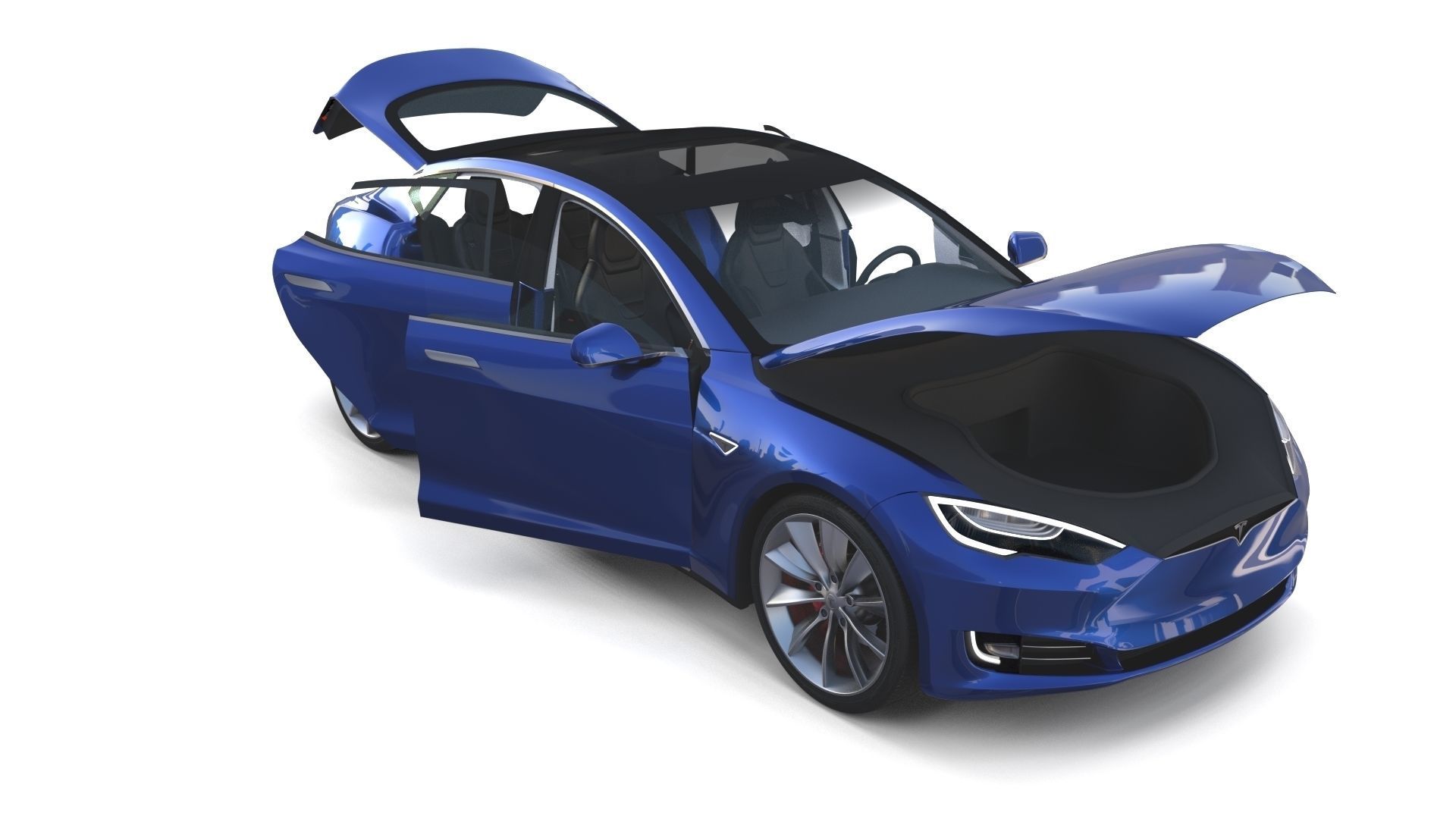 Tesla Model S 2016 Blue with interior and chassis 3D model_43