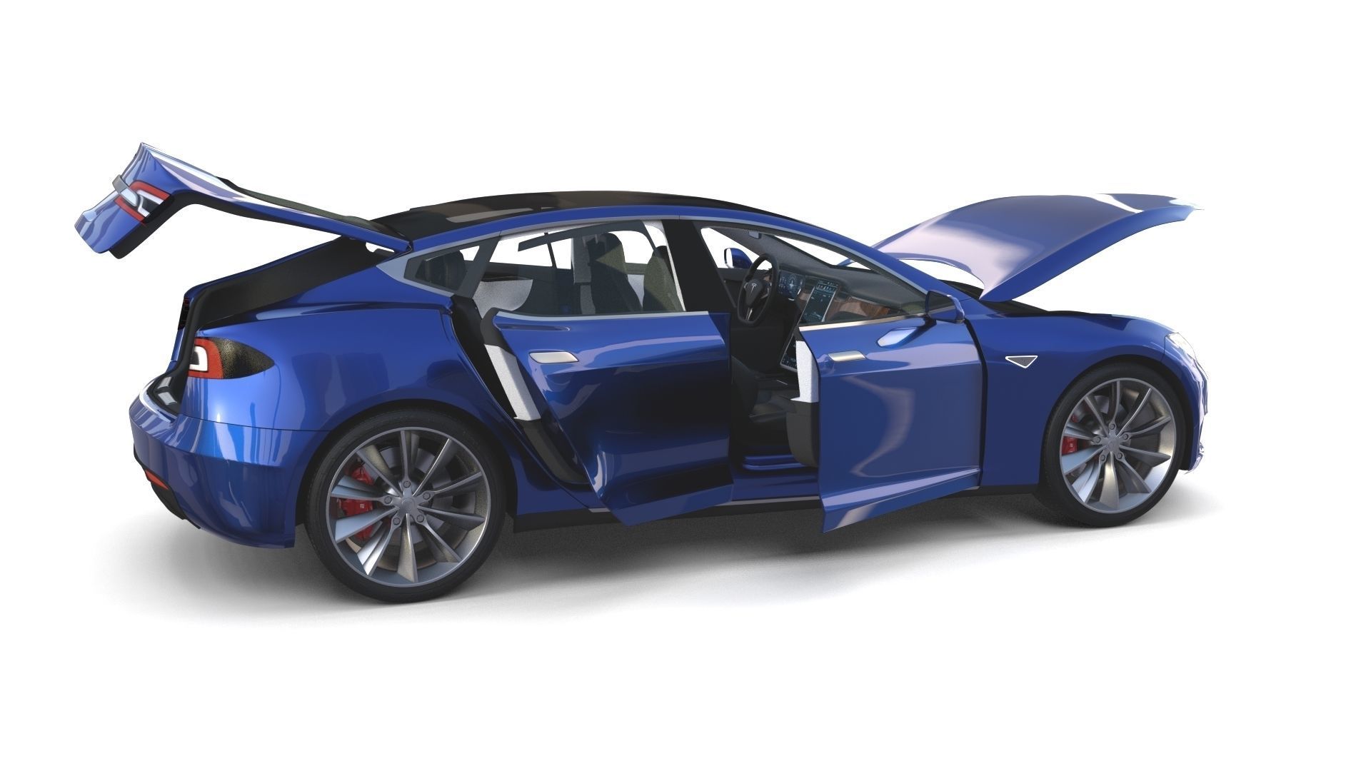 Tesla Model S 2016 Blue with interior and chassis 3D model_33