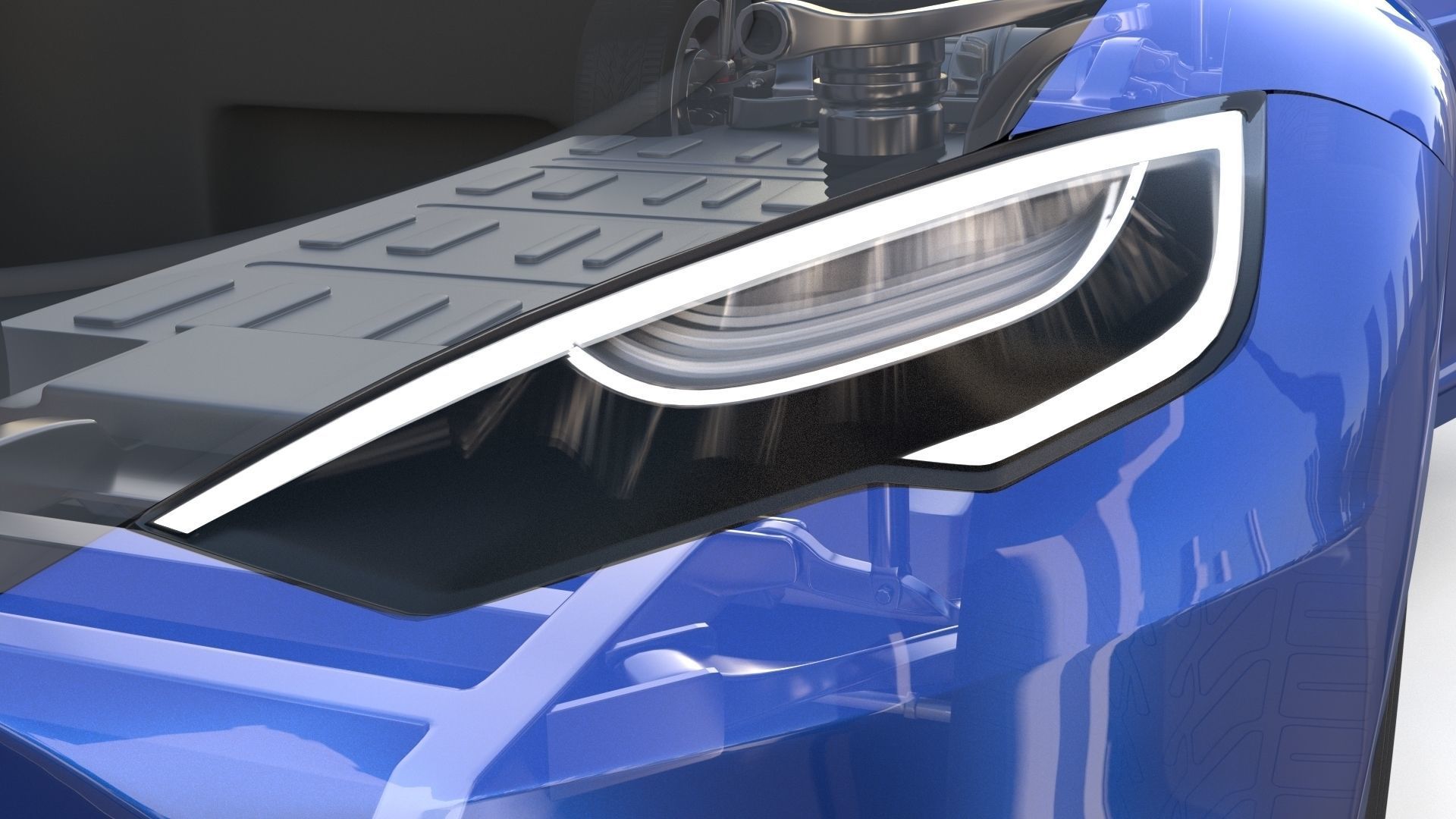 Tesla Model S 2016 Blue with interior and chassis 3D model_70