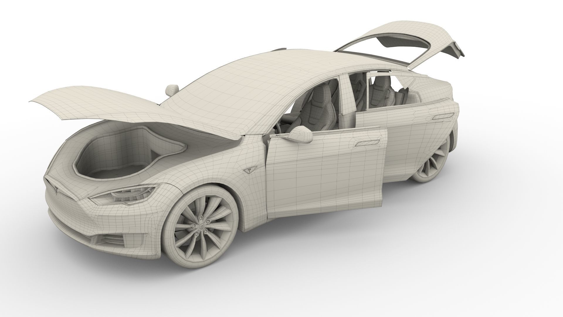 Tesla Model S 2016 Blue with interior and chassis 3D model_79