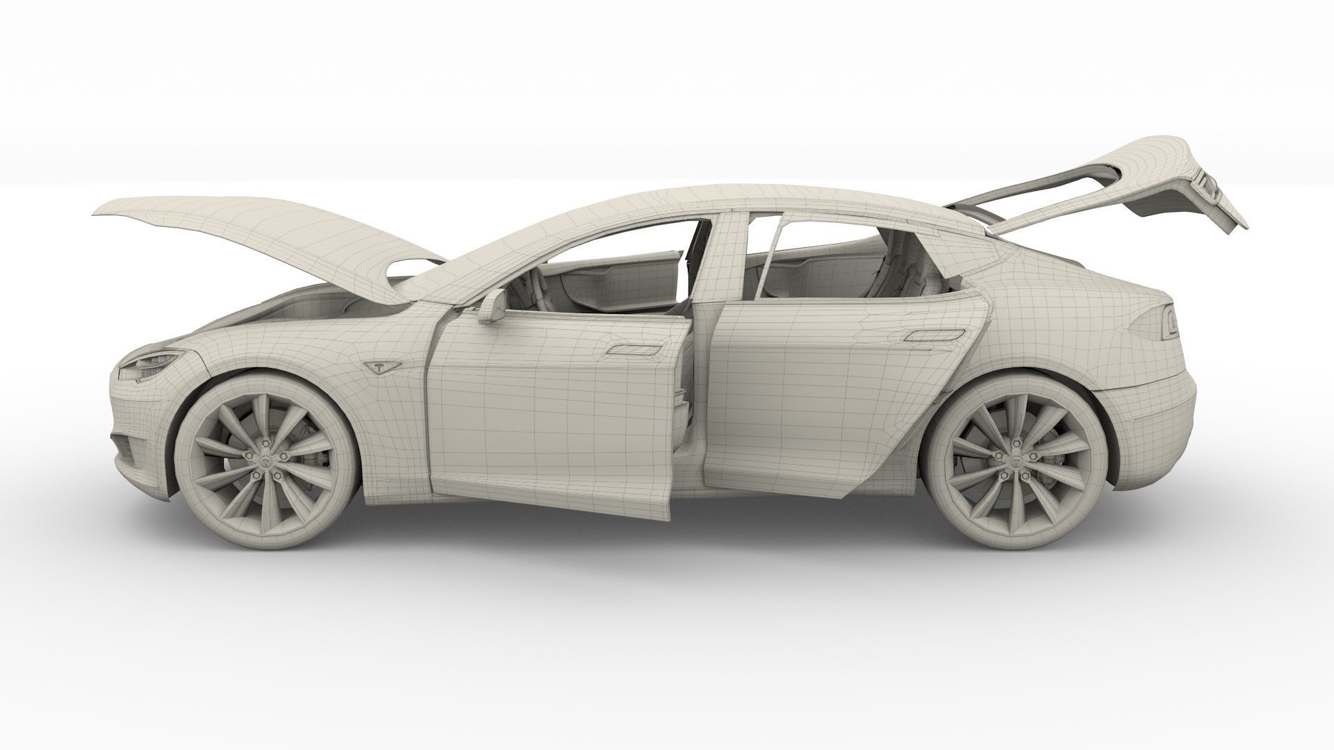Tesla Model S 2016 Blue with interior and chassis 3D model_74