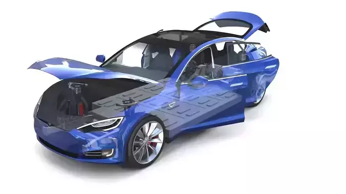 Tesla Model S 2016 Blue with interior and chassis